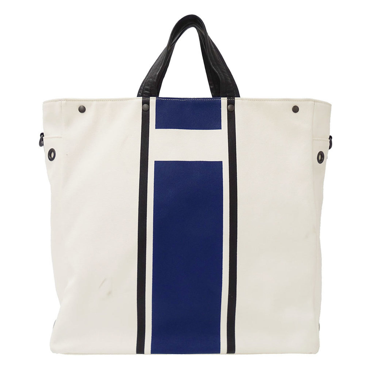Bottega Veneta Blue Ivory Canvas Handbag Shoulder Bag Tote Bag (Pre-Owned)