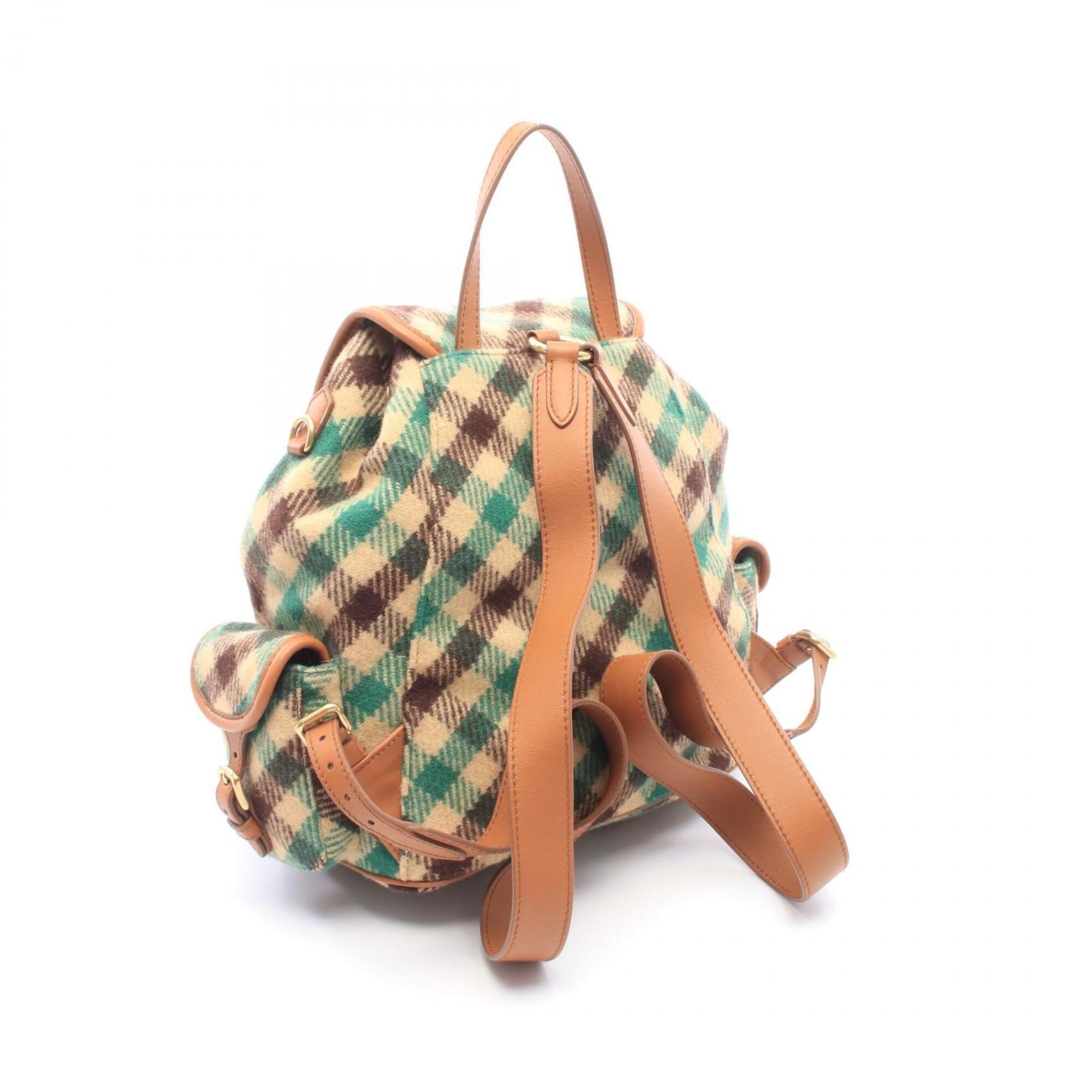 Miu Miu Beige Green Multi-Color Wool Leather Backpack Handbag (Pre-Owned)