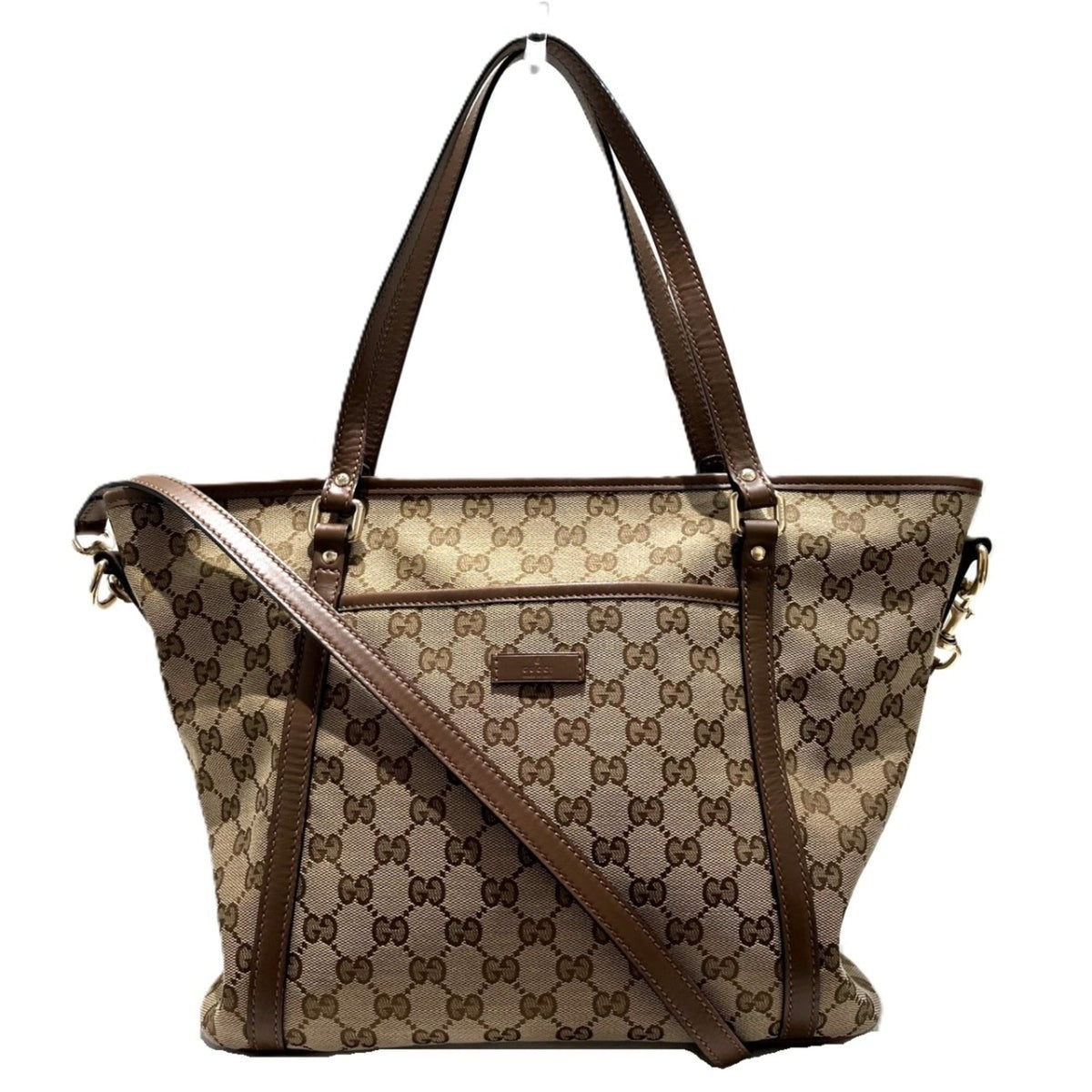 Gucci Beige Brown Canvas Leather Tote Bag (Pre-Owned)