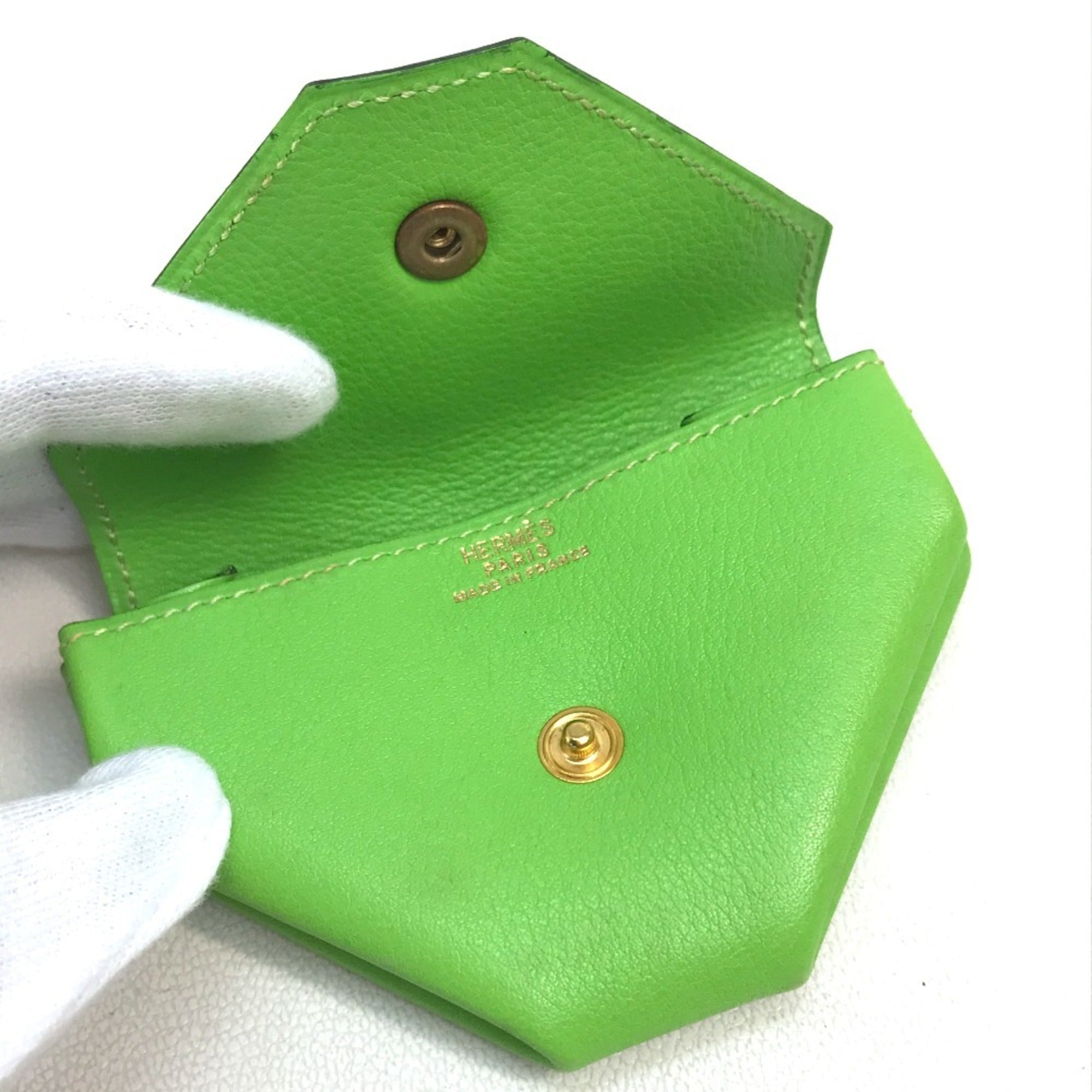 Hermes Le 24 Apple Green Light Green Swift Leather Coin Purse/Coin Case (Pre-Owned)