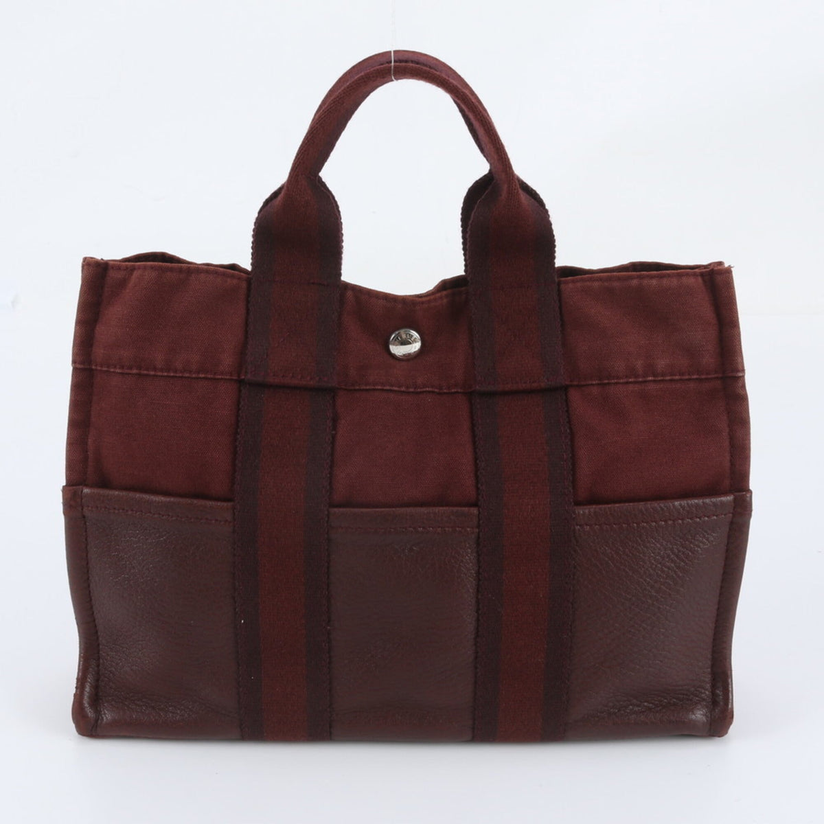 Hermes Red Color Wine Leather Canvas Handbag Shoulder Bag Tote Bag (Pre-Owned)