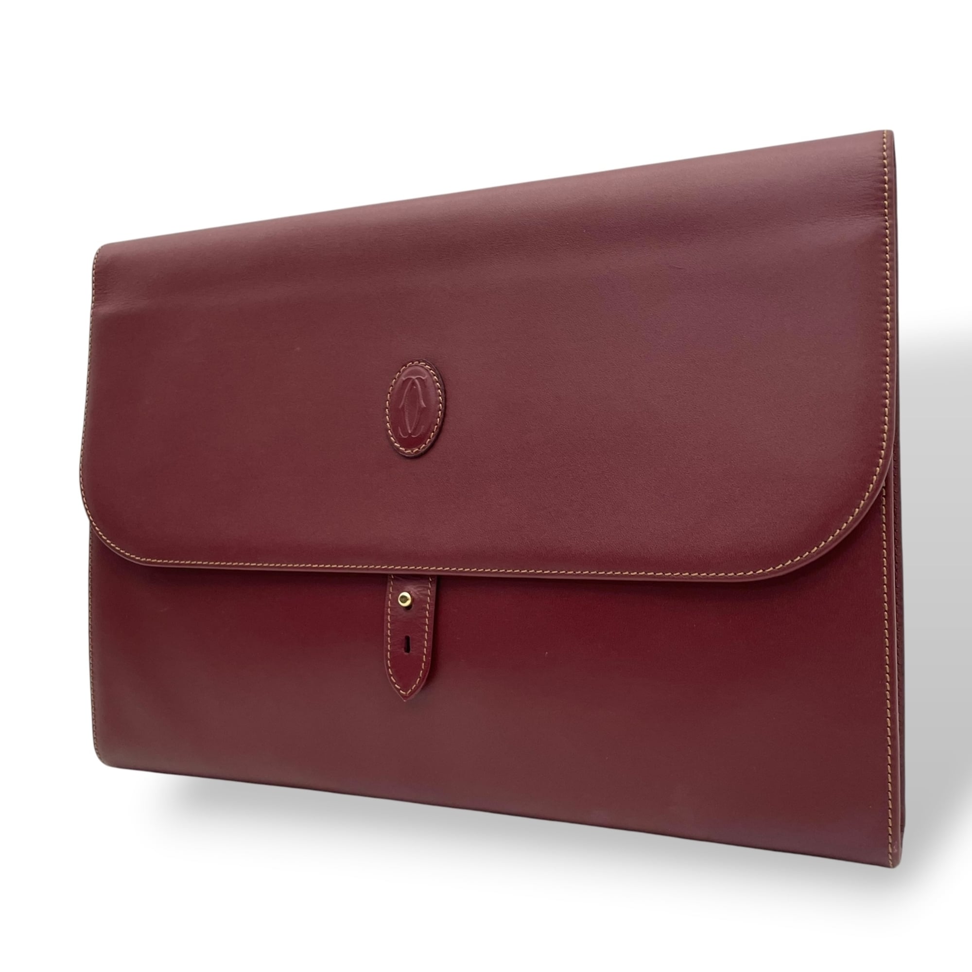 Cartier Bordeaux Leather Clutch Bag Handbag (Pre-Owned)