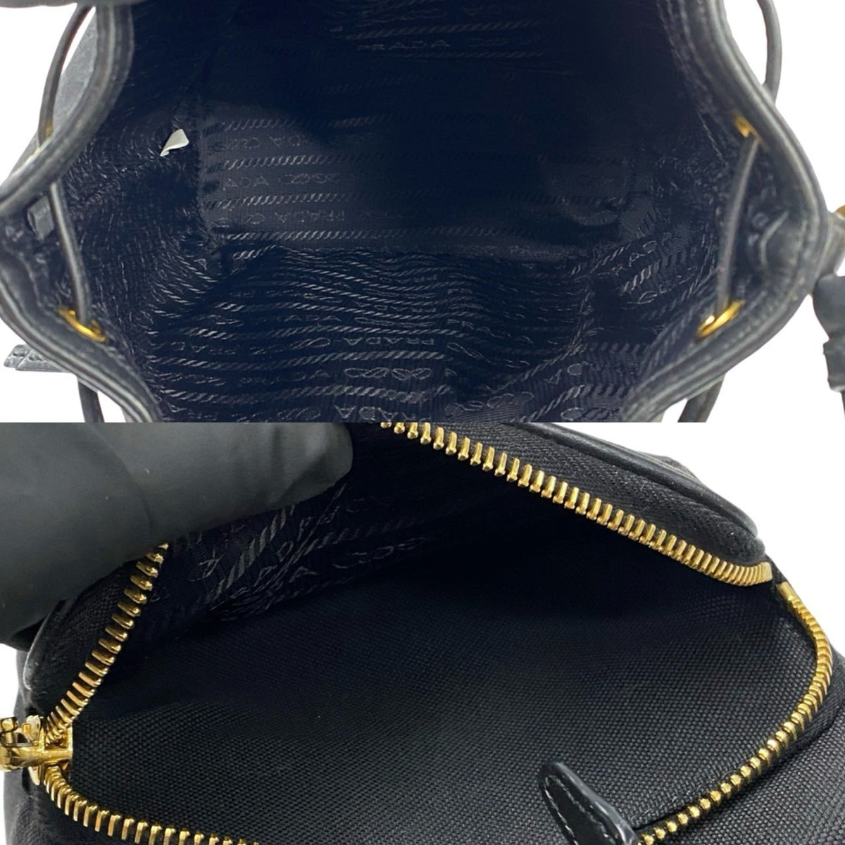Prada Black Leather Canvas Handbag Shoulder Bag (Pre-Owned)