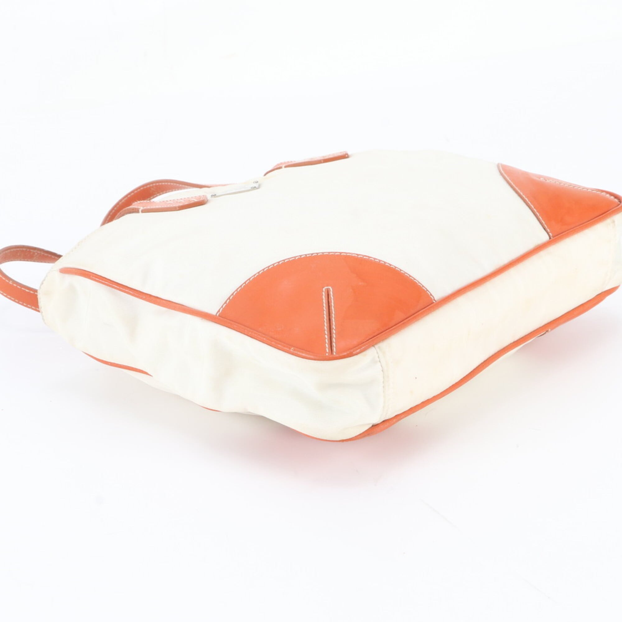 Prada Ivory Orange Nylon Leather Handbag Tote Bag (Pre-Owned)
