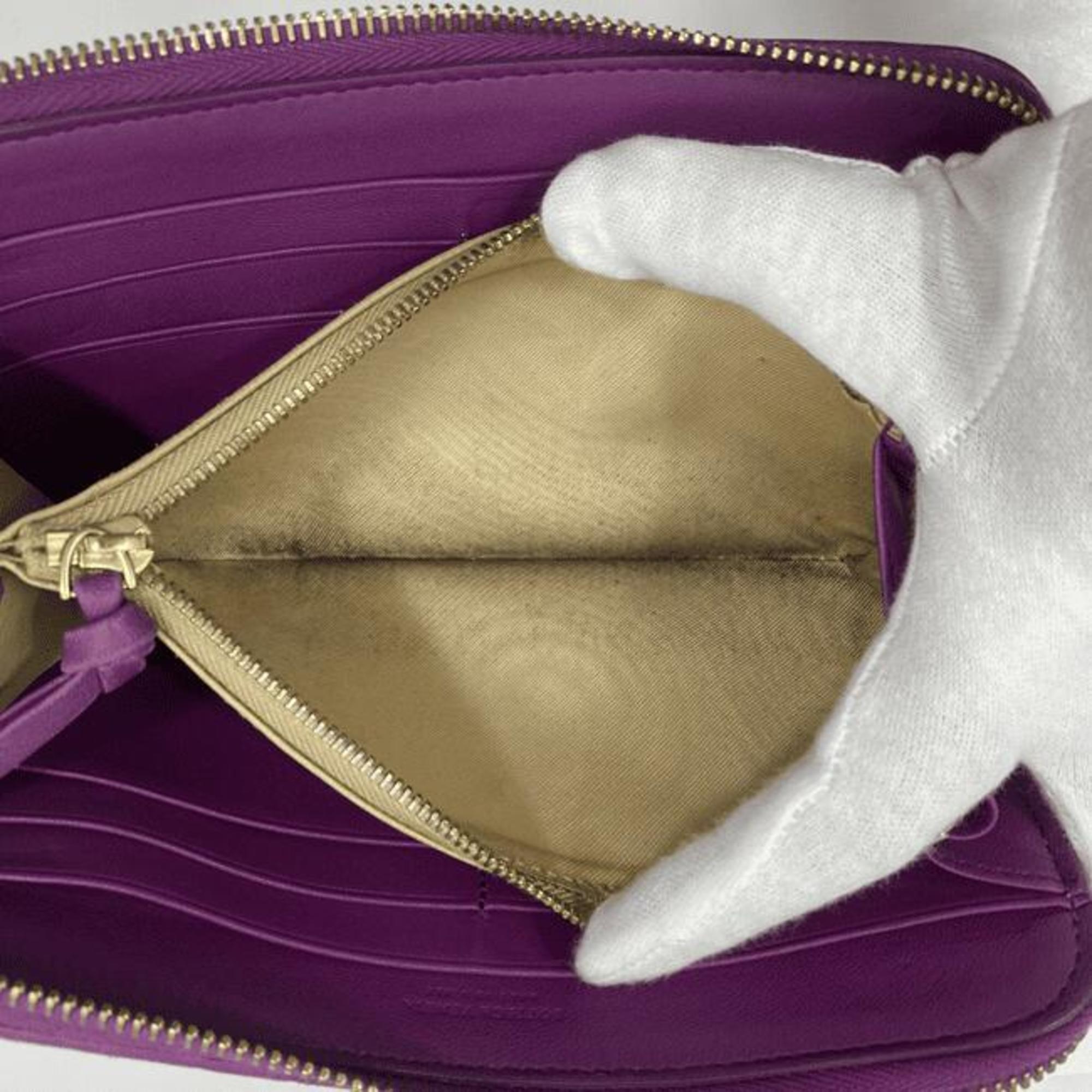 Bottega Veneta Purple Leather Long Wallet (Bi-Fold) (Pre-Owned)