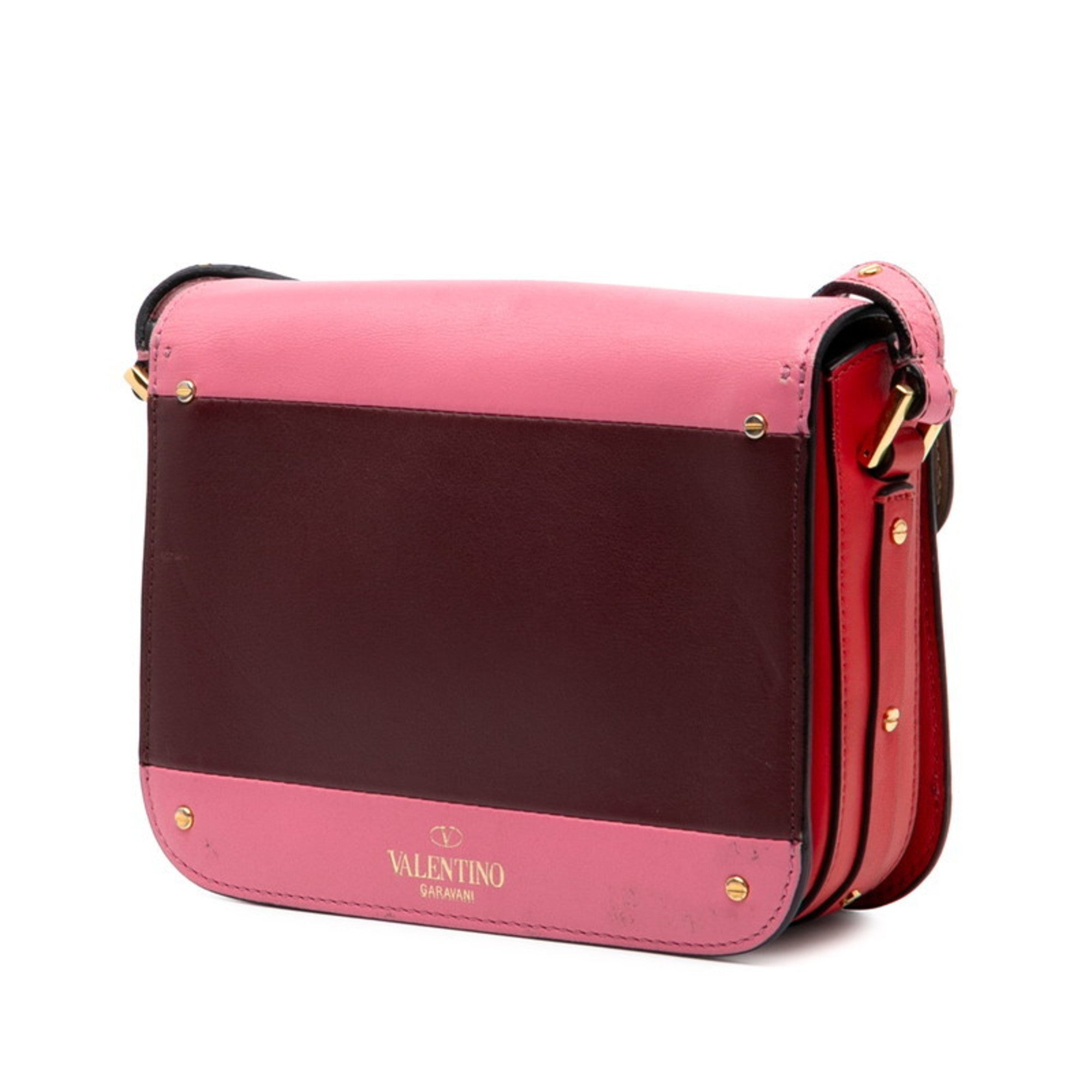 Valentino Pink Red Color Wine Leather Shoulder Bag (Pre-Owned)