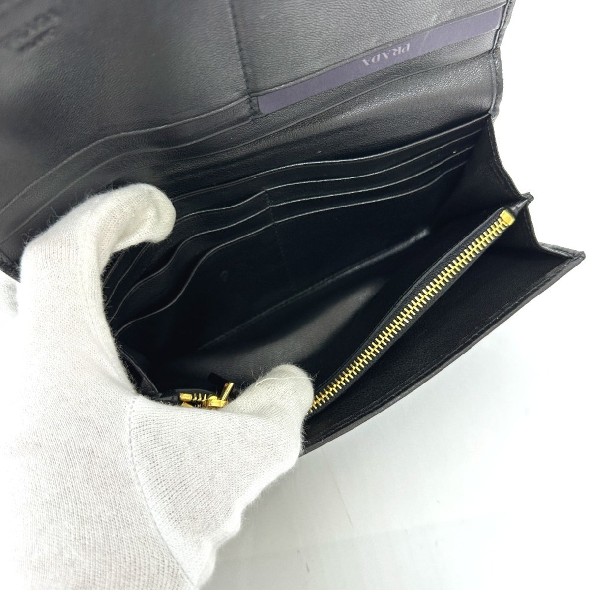 Prada Black Leather Long Wallet (Bi-Fold) (Pre-Owned)