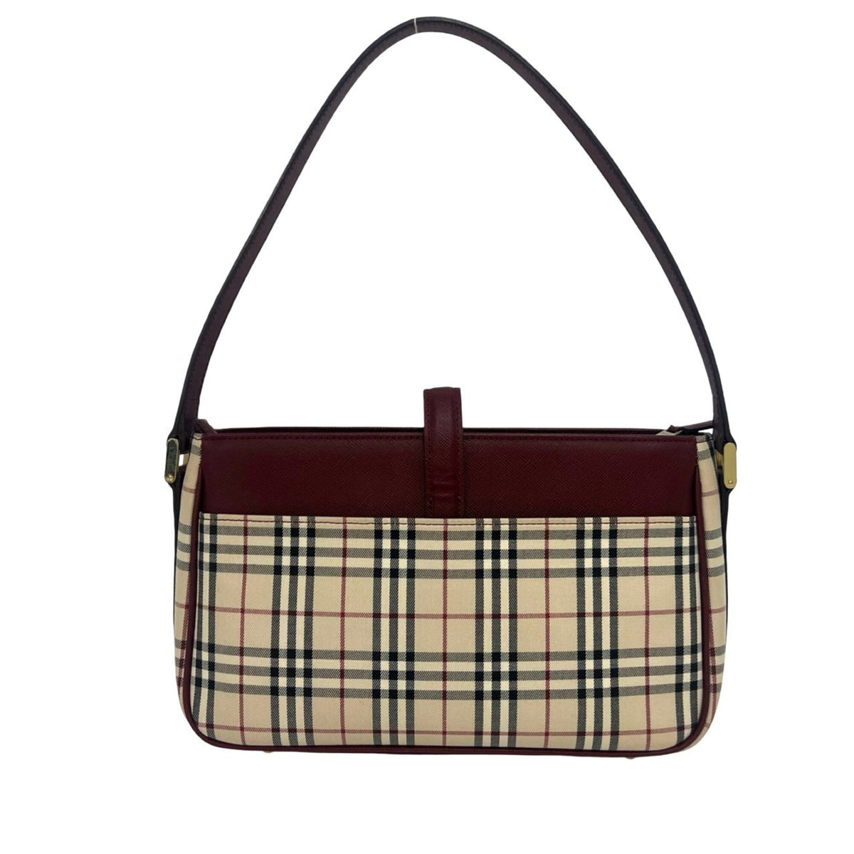 Burberry Beige Bordeaux Leather Canvas Handbag Shoulder Bag (Pre-Owned)