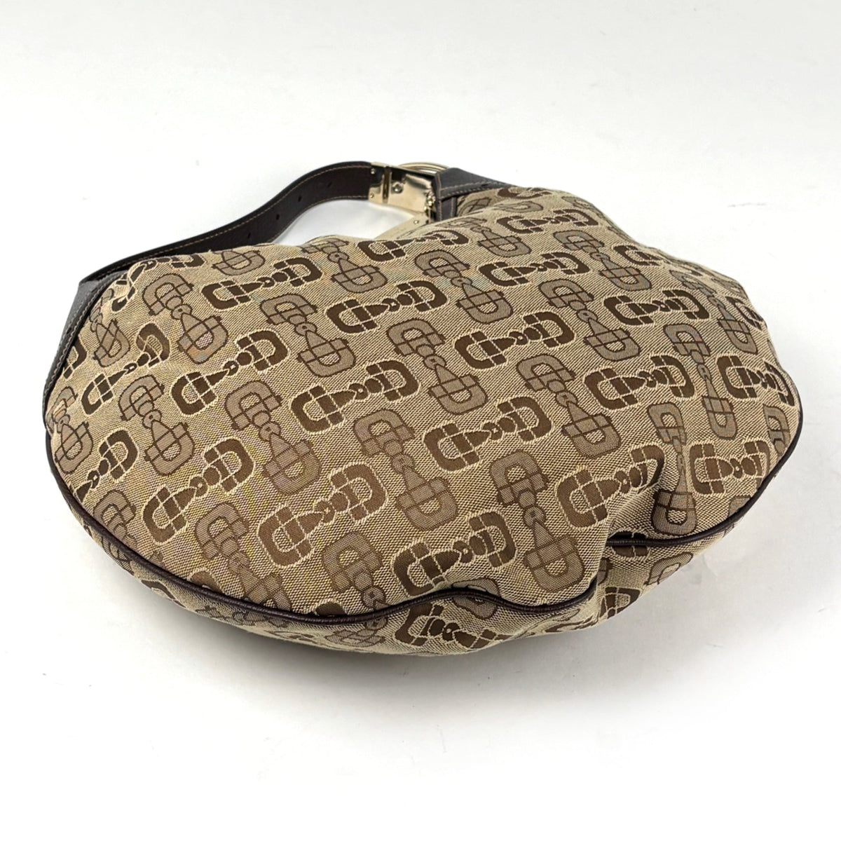Gucci Horsebit Brown Canvas Leather Handbag (Pre-Owned)