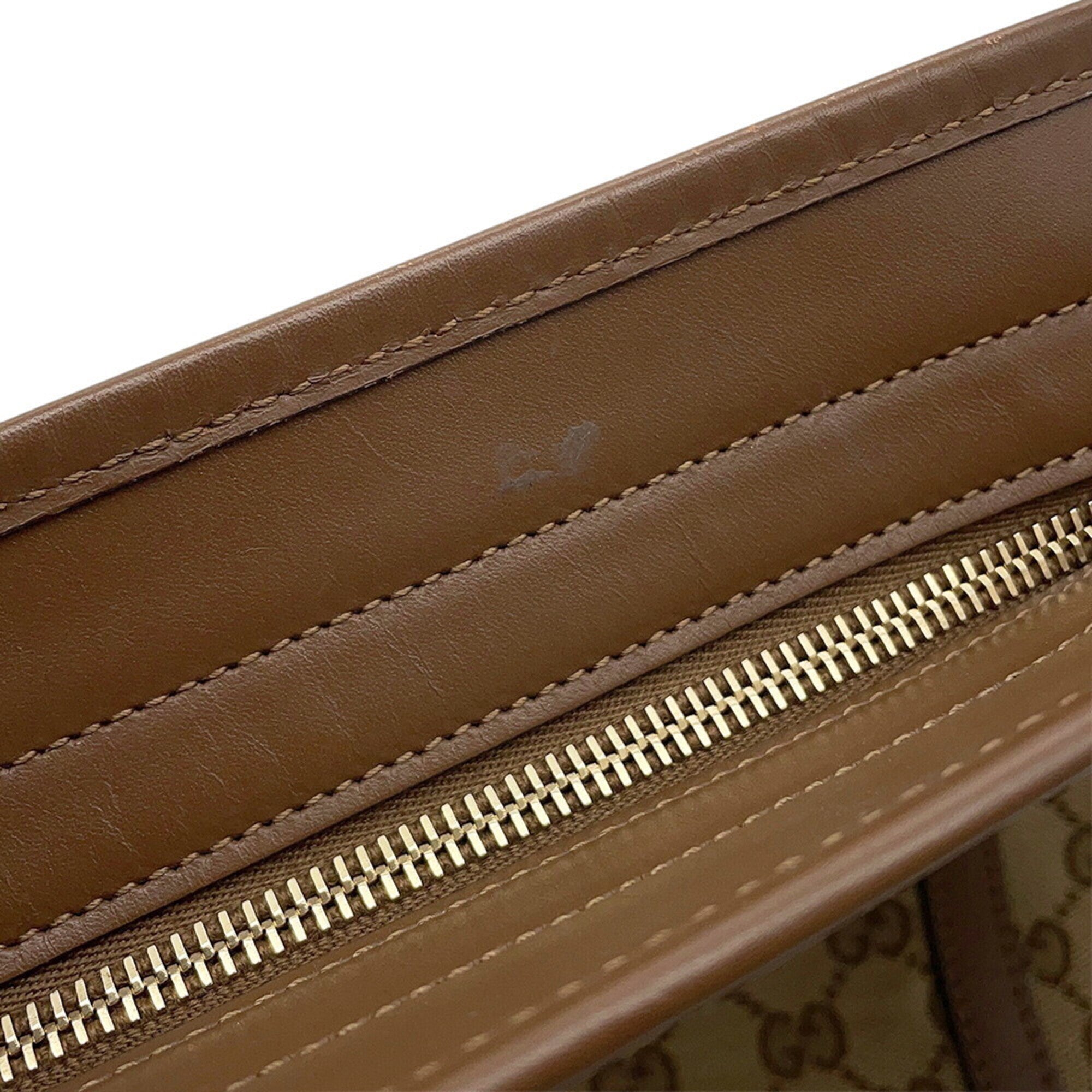 Gucci Gg Canvas Beige Brown Gg Canvas Leather Tote Bag (Pre-Owned)