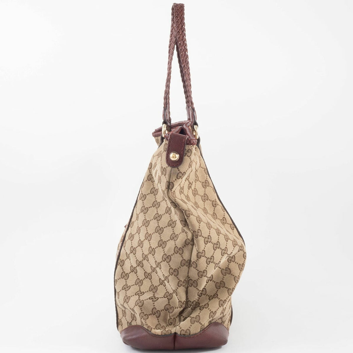 Gucci Gg Canvas Beige Brown Gg Canvas Leather Tote Bag (Pre-Owned)