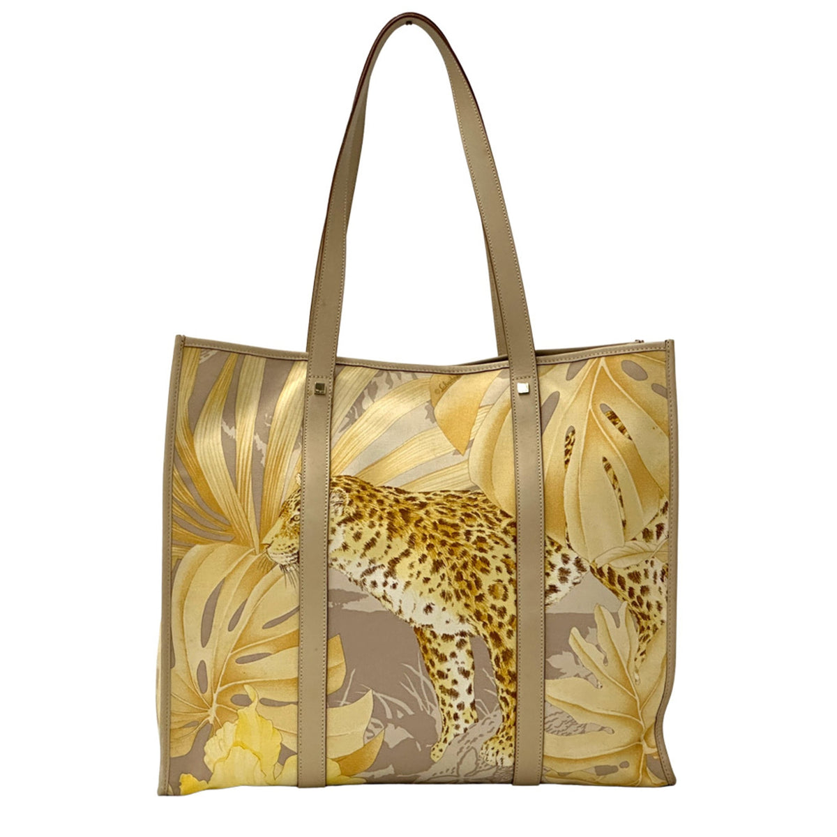 Salvatore Ferragamo Beige Orange Canvas Tote Bag (Pre-Owned)