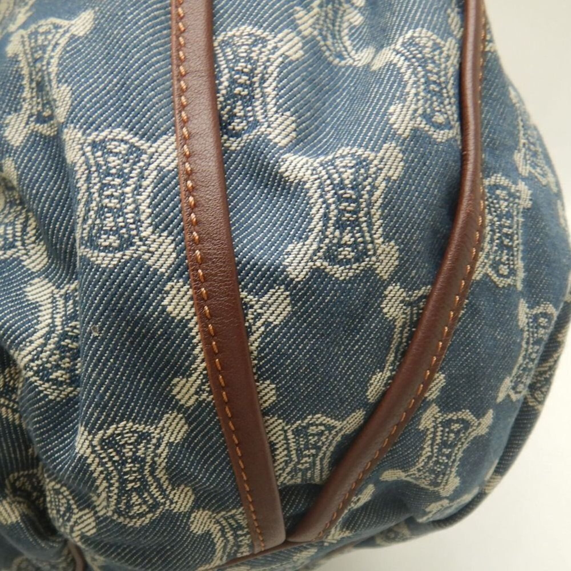 Celine Bittersweet Blue Brown Cotton Denim Leather Handbag (Pre-Owned)