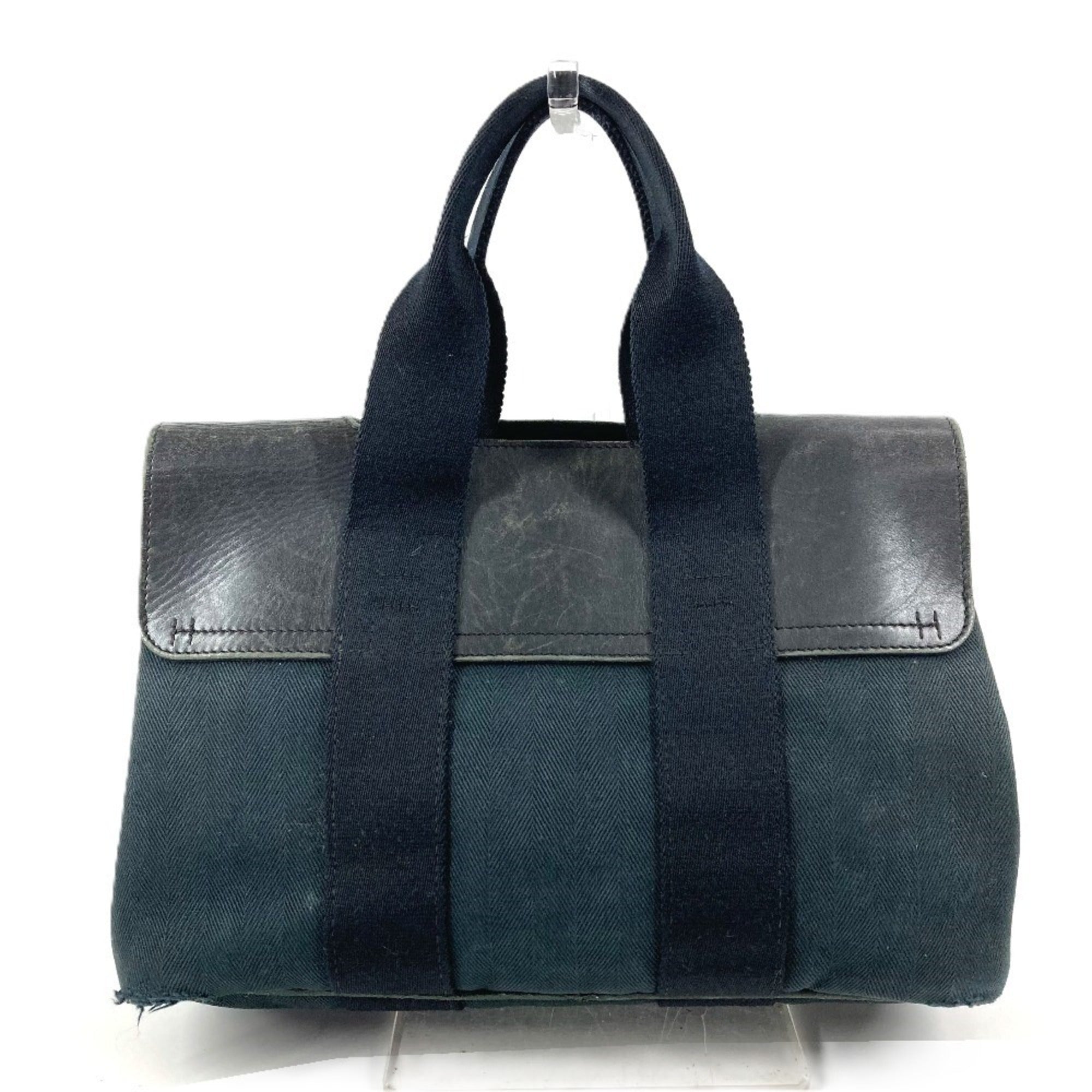 Hermes Valparaiso Black Cotton Leather Handbag Tote Bag (Pre-Owned)