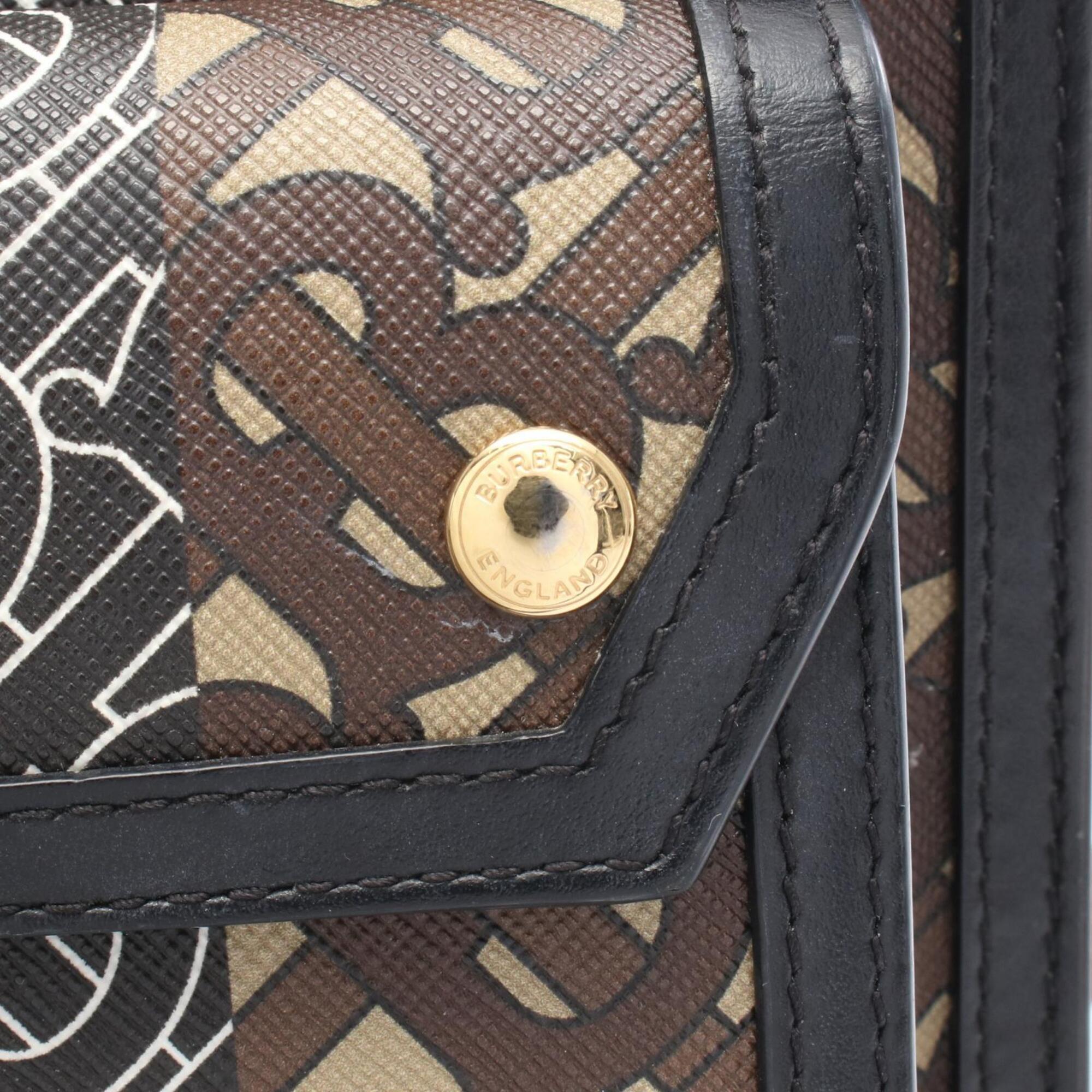 Burberry Black Brown Multi-Color Coated Canvas Leather Handbag (Pre-Owned)