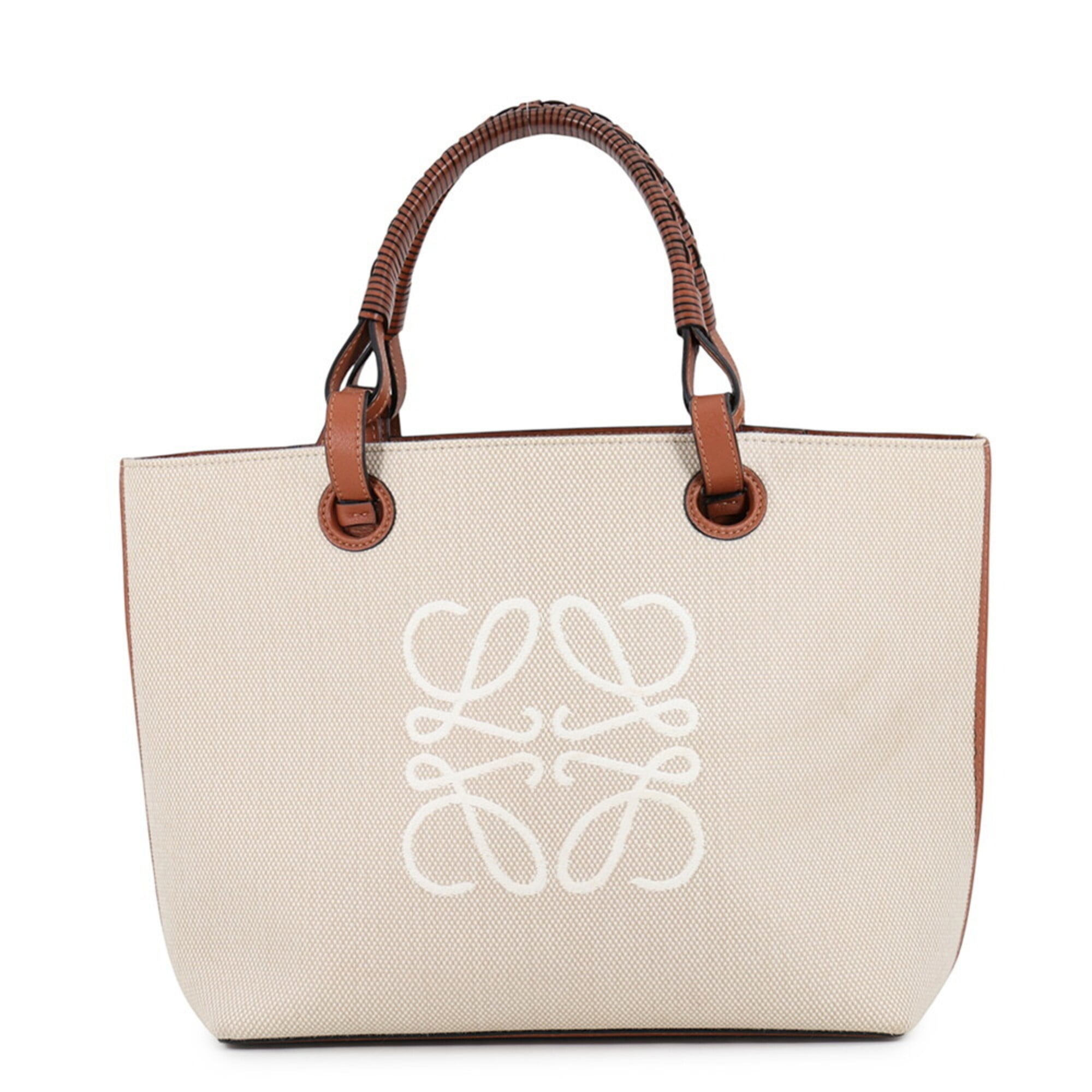 Loewe Beige Brown Canvas Leather Handbag Shoulder Bag Tote Bag (Pre-Owned)