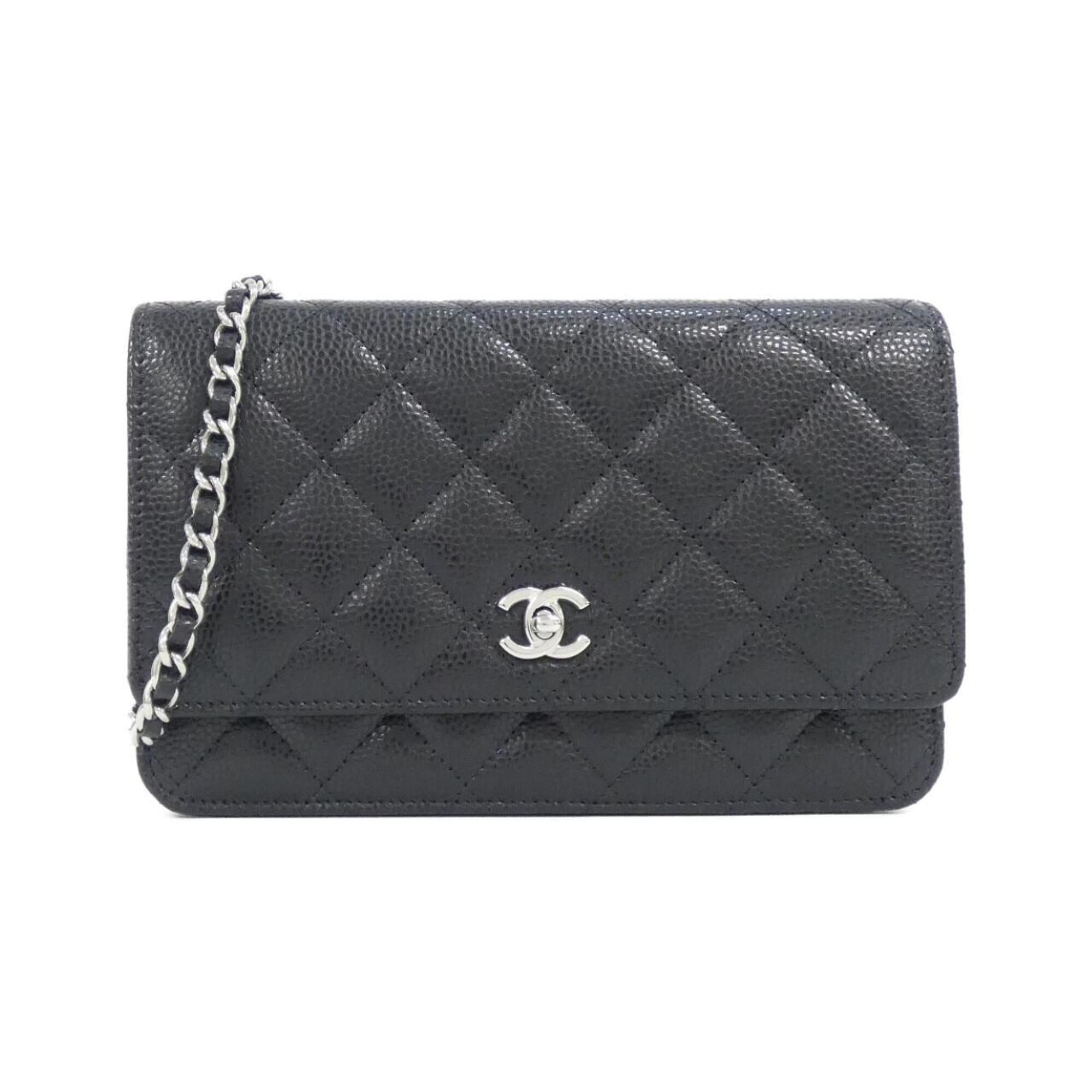 Chanel Black Bordeaux Grained Calfskin Chain/Shoulder Wallet (Pre-Owned)