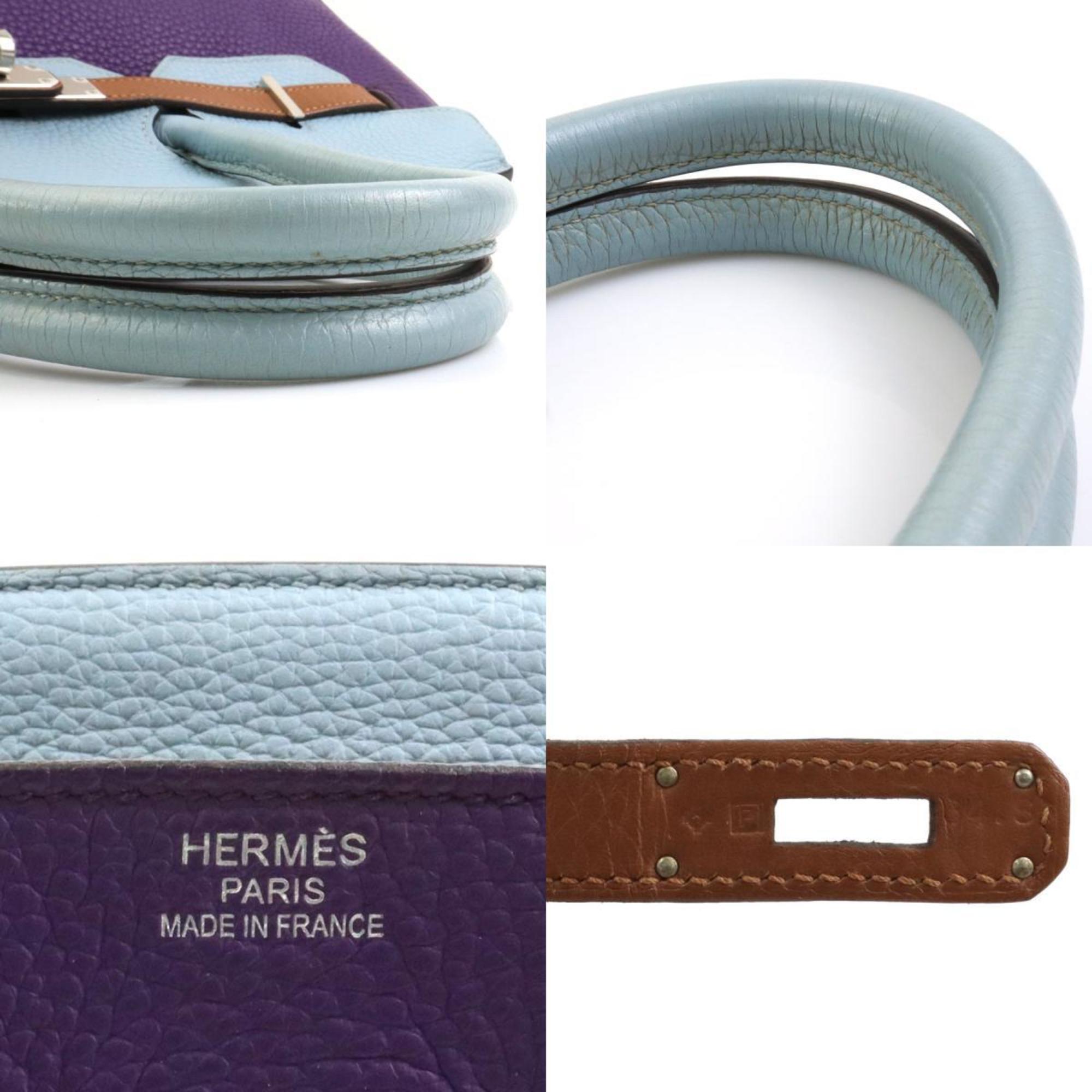 Hermes Blue Obscurs Etain Etoupe Gray Ultra Violet Taurillon Clemence Leather Handbag (Pre-Owned)