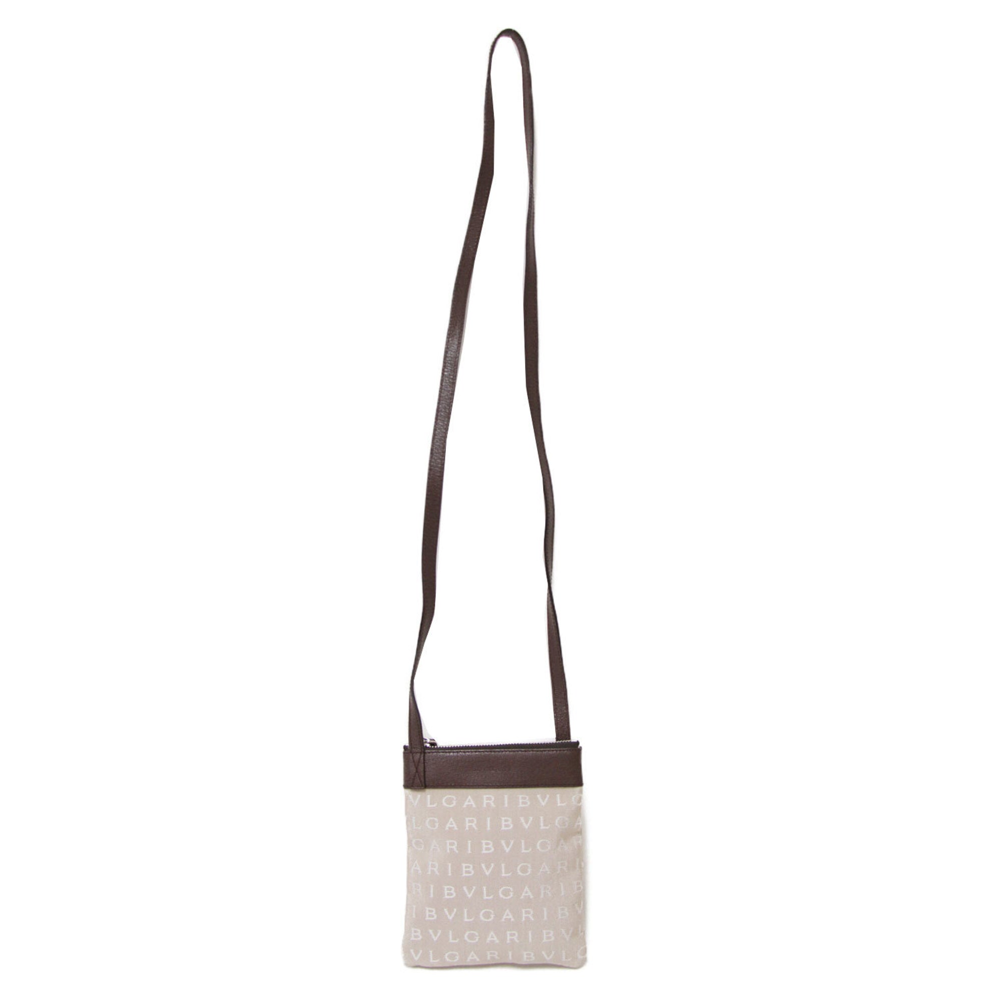 Bvlgari Beige Brown Canvas Leather Pochette Shoulder Bag (Pre-Owned)