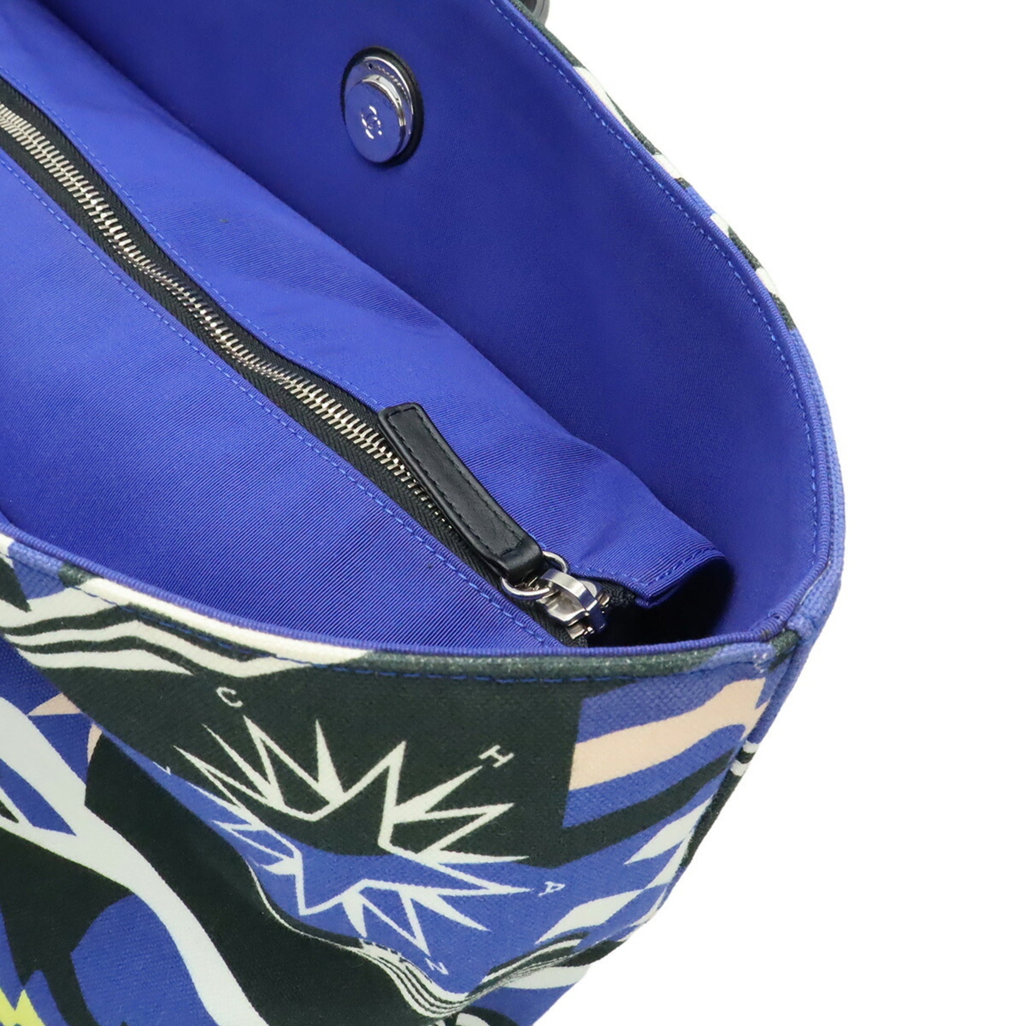 Chanel Black Blue Multi-Color Canvas Shoulder Bag Tote Bag (Pre-Owned)