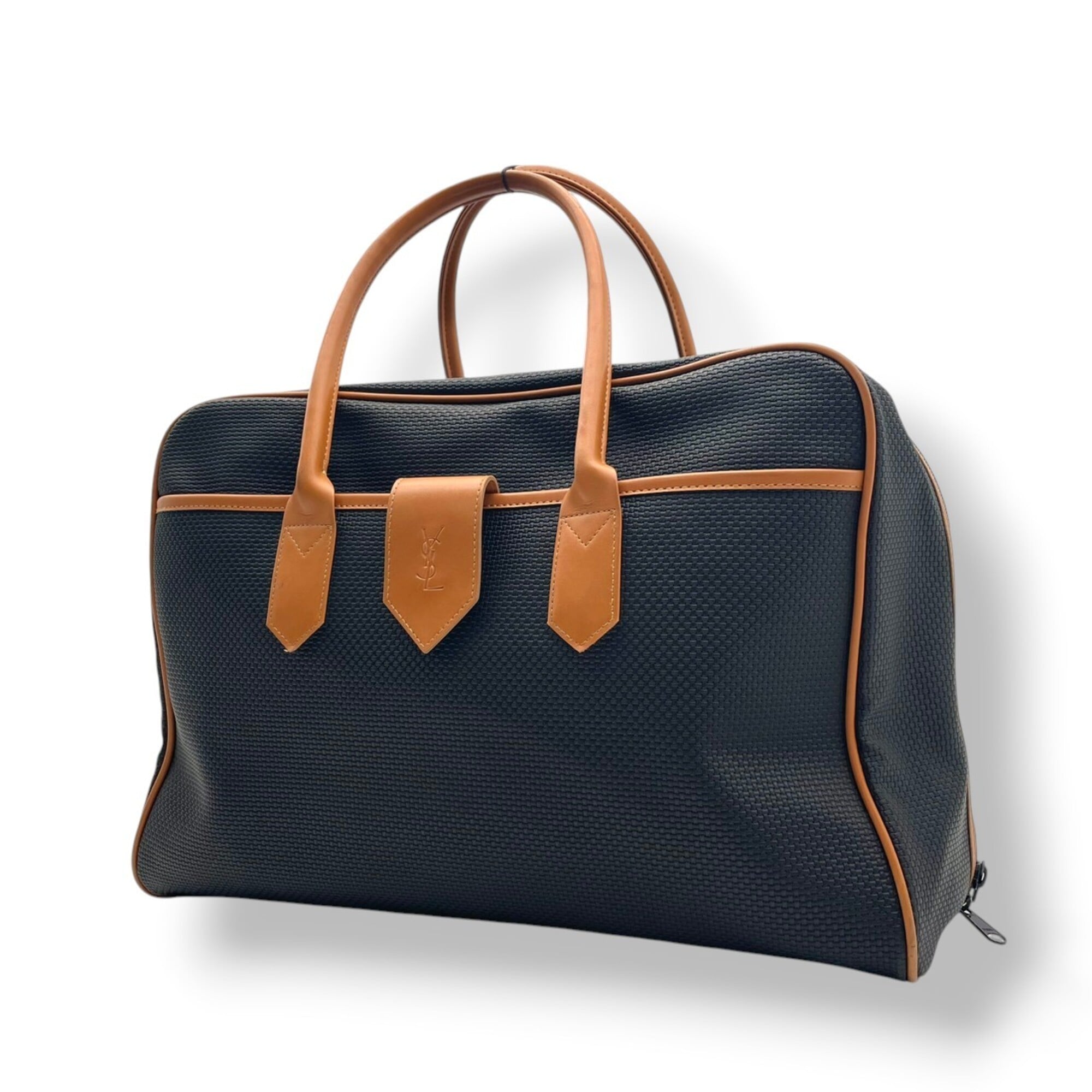 Yves Saint Laurent Black Brown Pvc Leather Boston Bag Handbag (Pre-Owned)