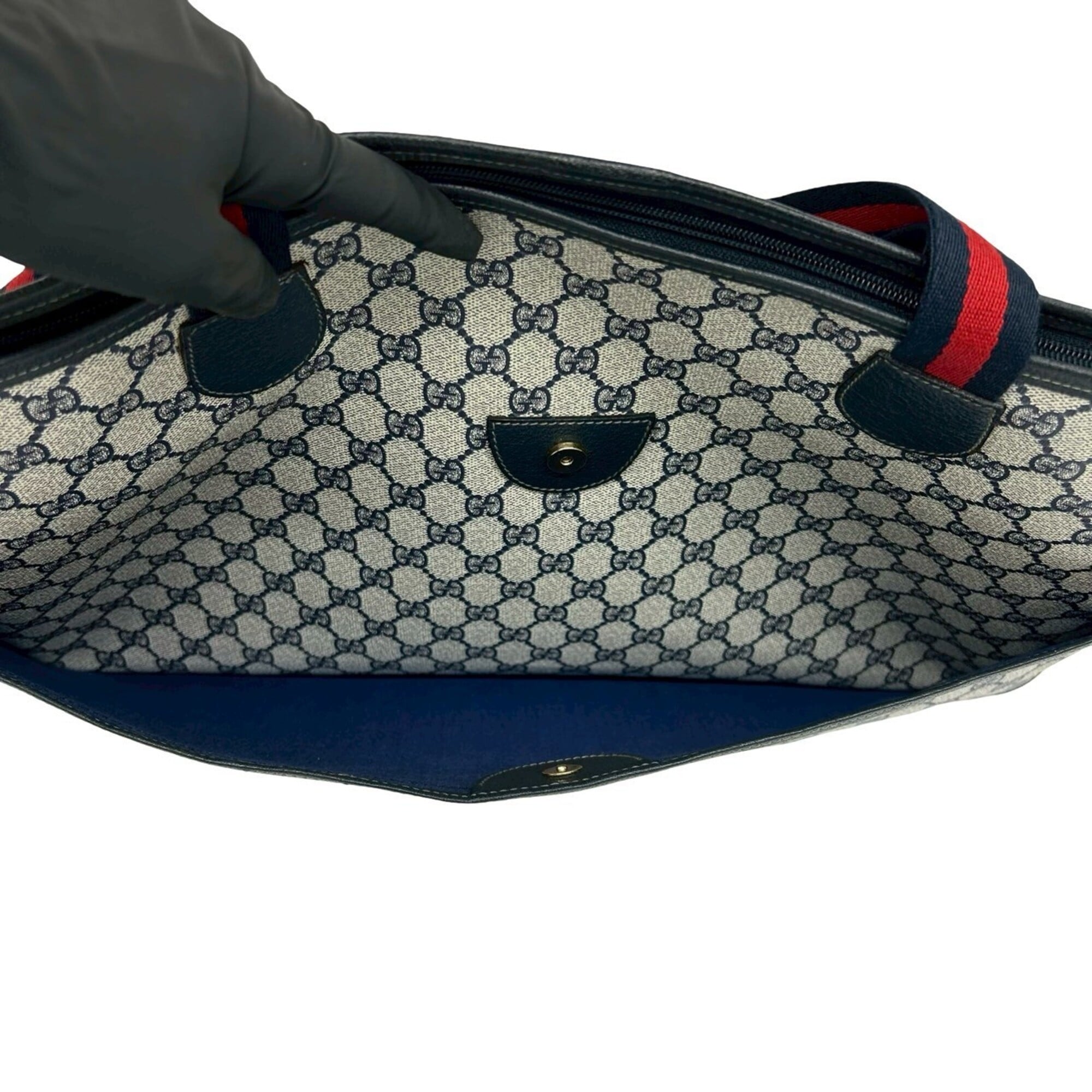 Gucci Navy Red Color Leather Pvc Handbag Tote Bag (Pre-Owned)