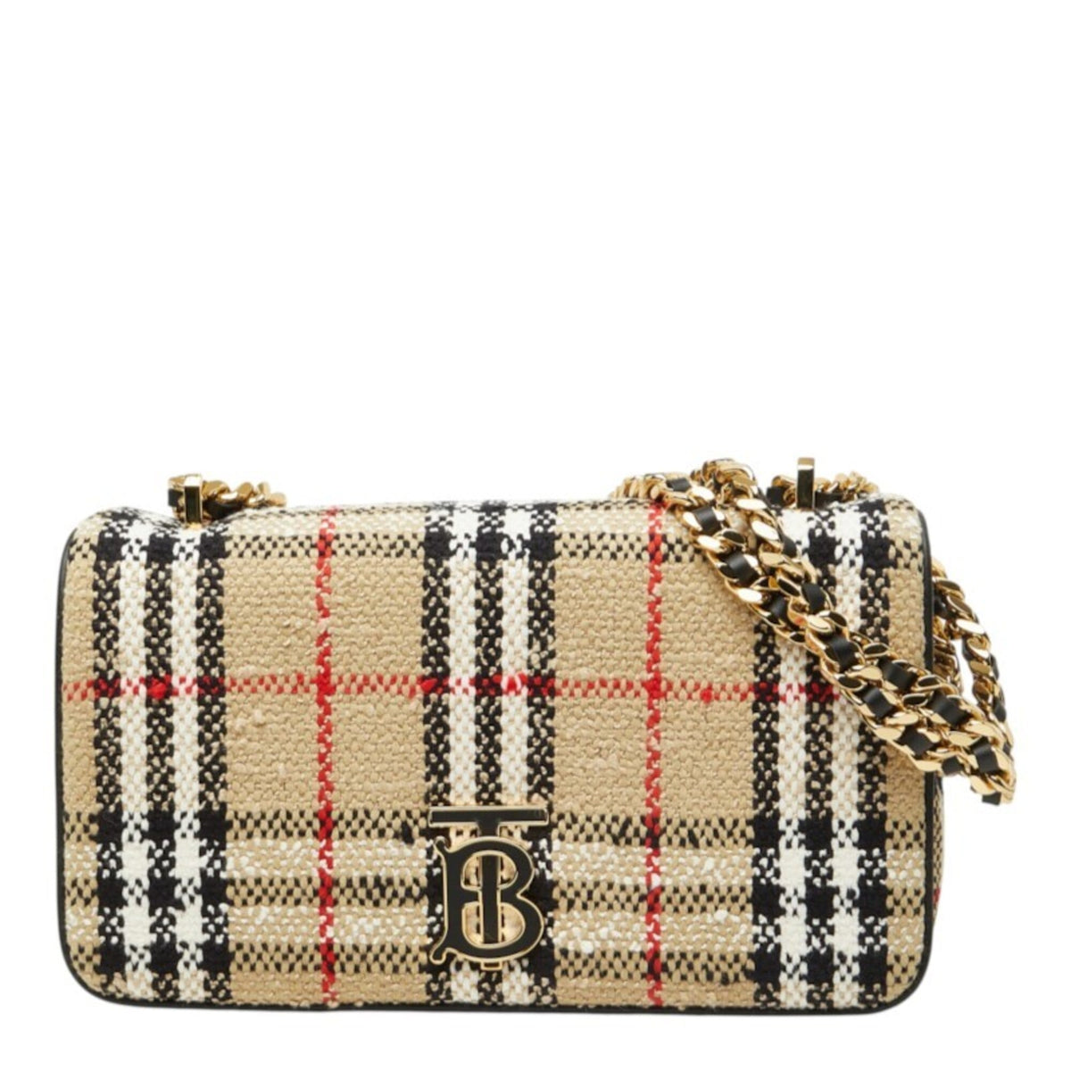Burberry Beige Tweed Leather Shoulder Bag (Pre-Owned)