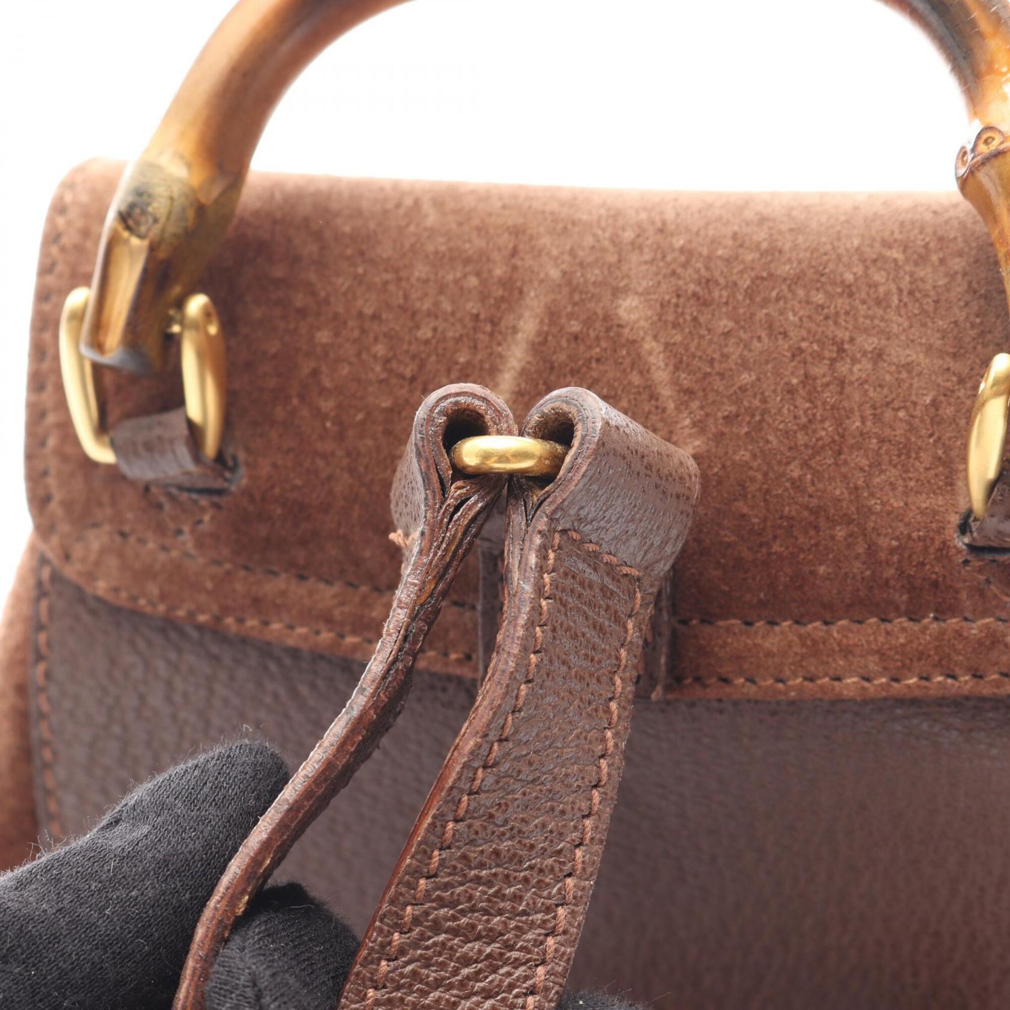 Gucci Brown Suede Leather Backpack Handbag (Pre-Owned)