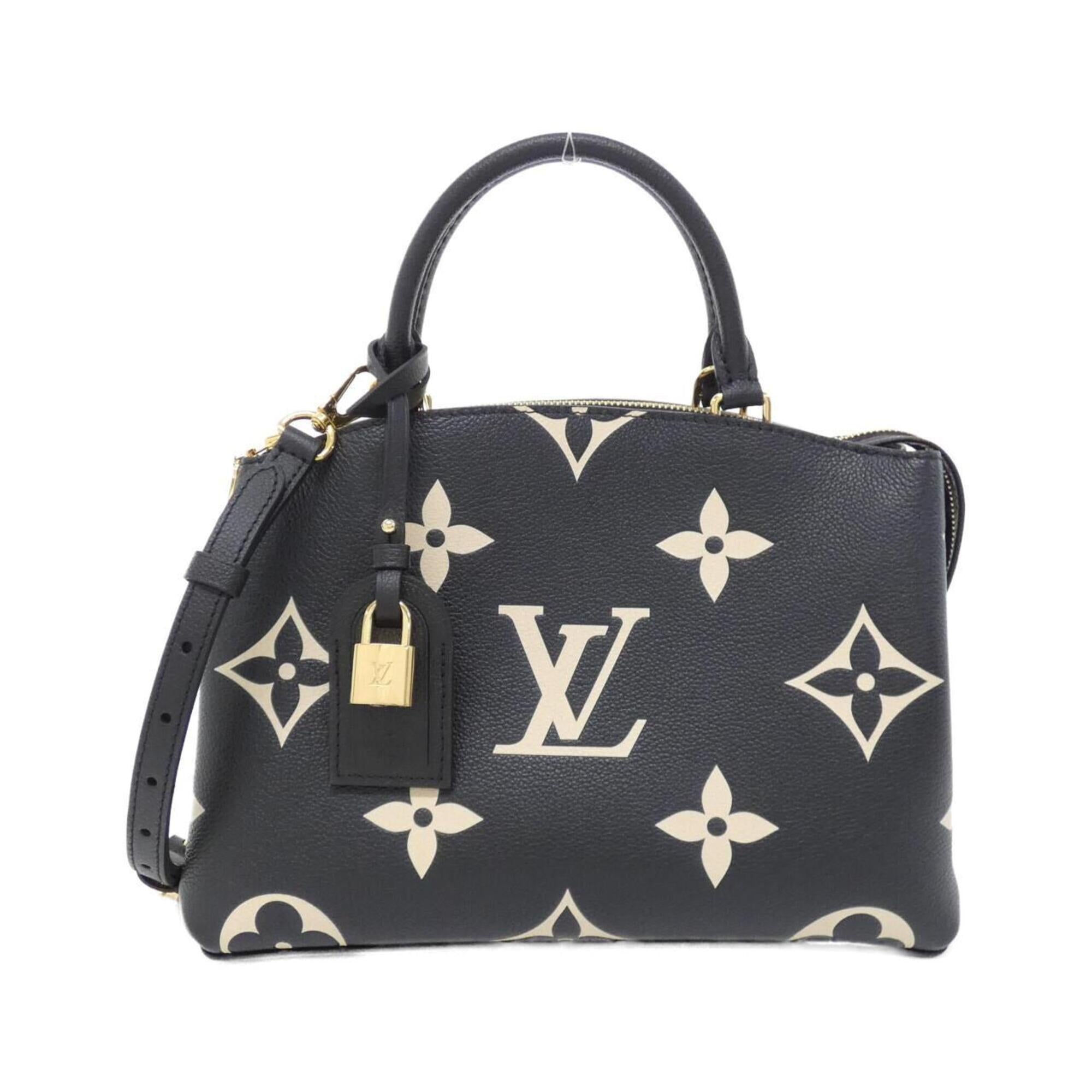 Louis Vuitton Beige Black Leather Handbag (Pre-Owned)