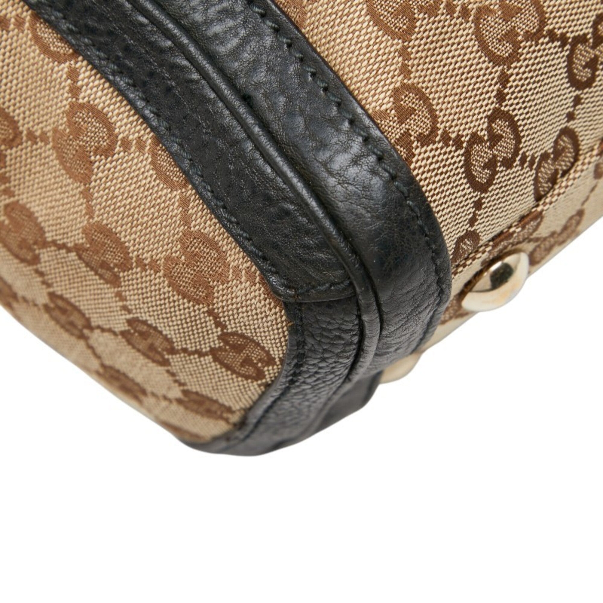 Gucci Beige Black Green Canvas Leather Shoulder Bag Tote Bag (Pre-Owned)
