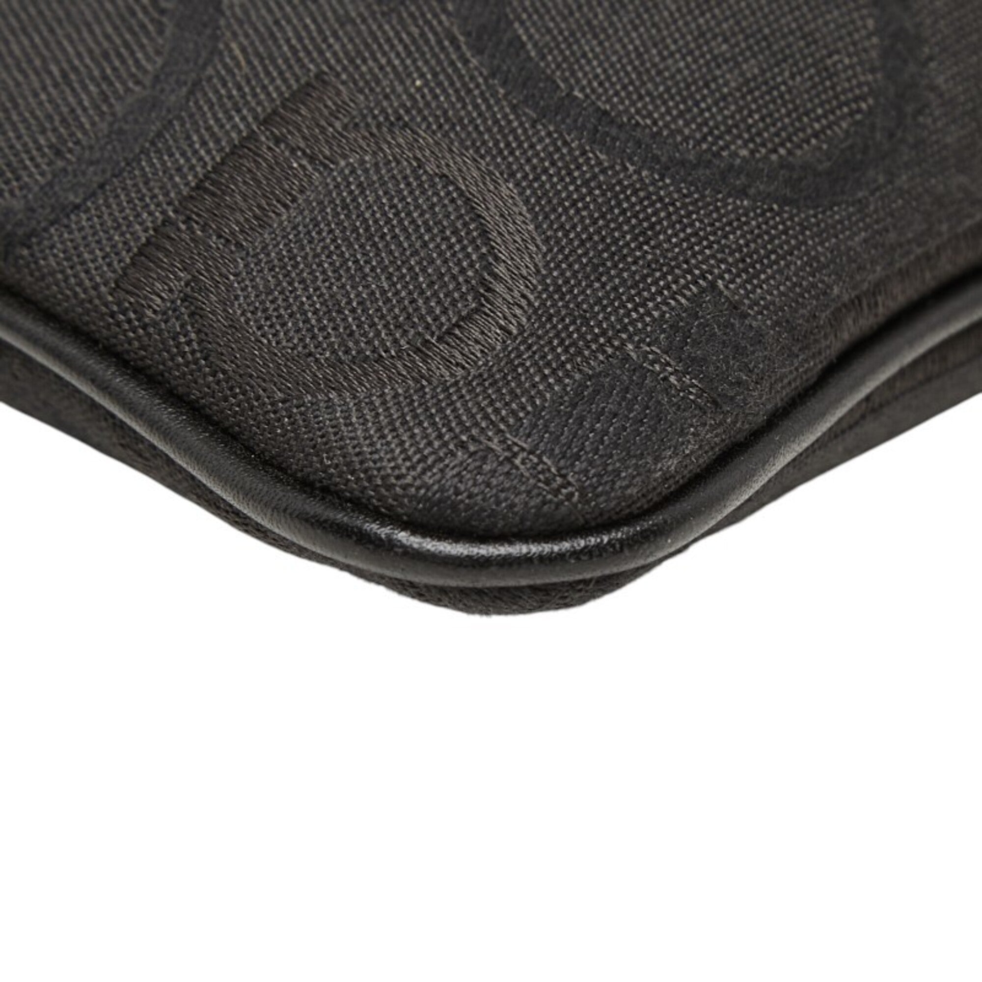 Salvatore Ferragamo Gancini Black Canvas Leather Shoulder Bag (Pre-Owned)