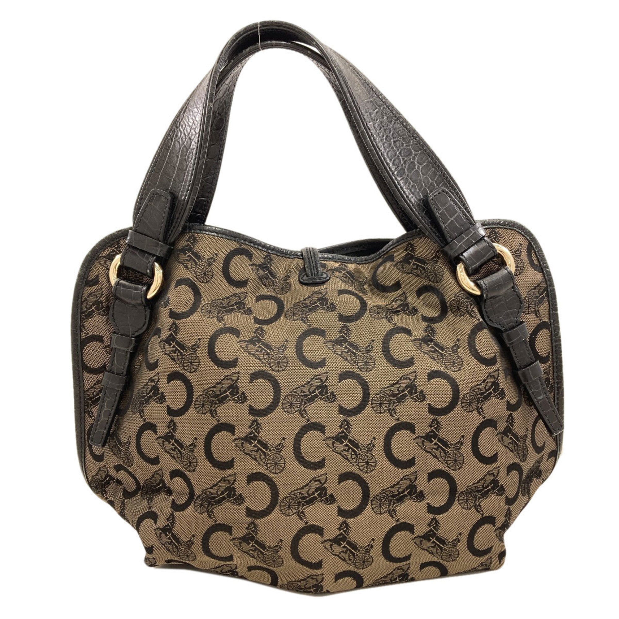 Celine Black Brown Canvas Handbag (Pre-Owned)
