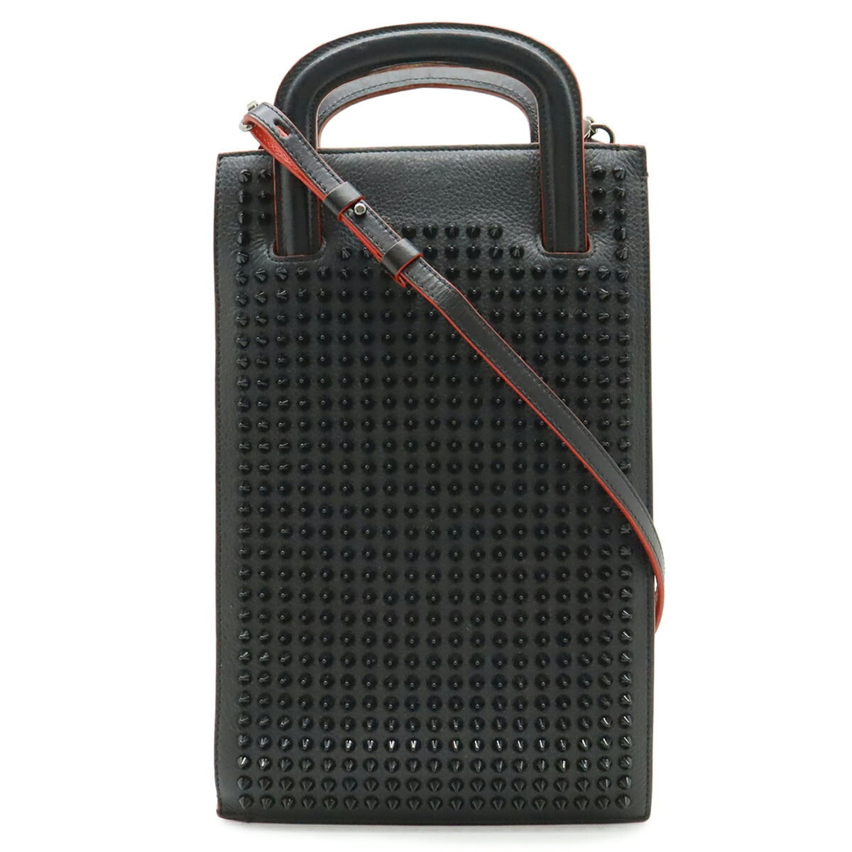 Christian Louboutin Black Red Color Leather Handbag Shoulder Bag (Pre-Owned)