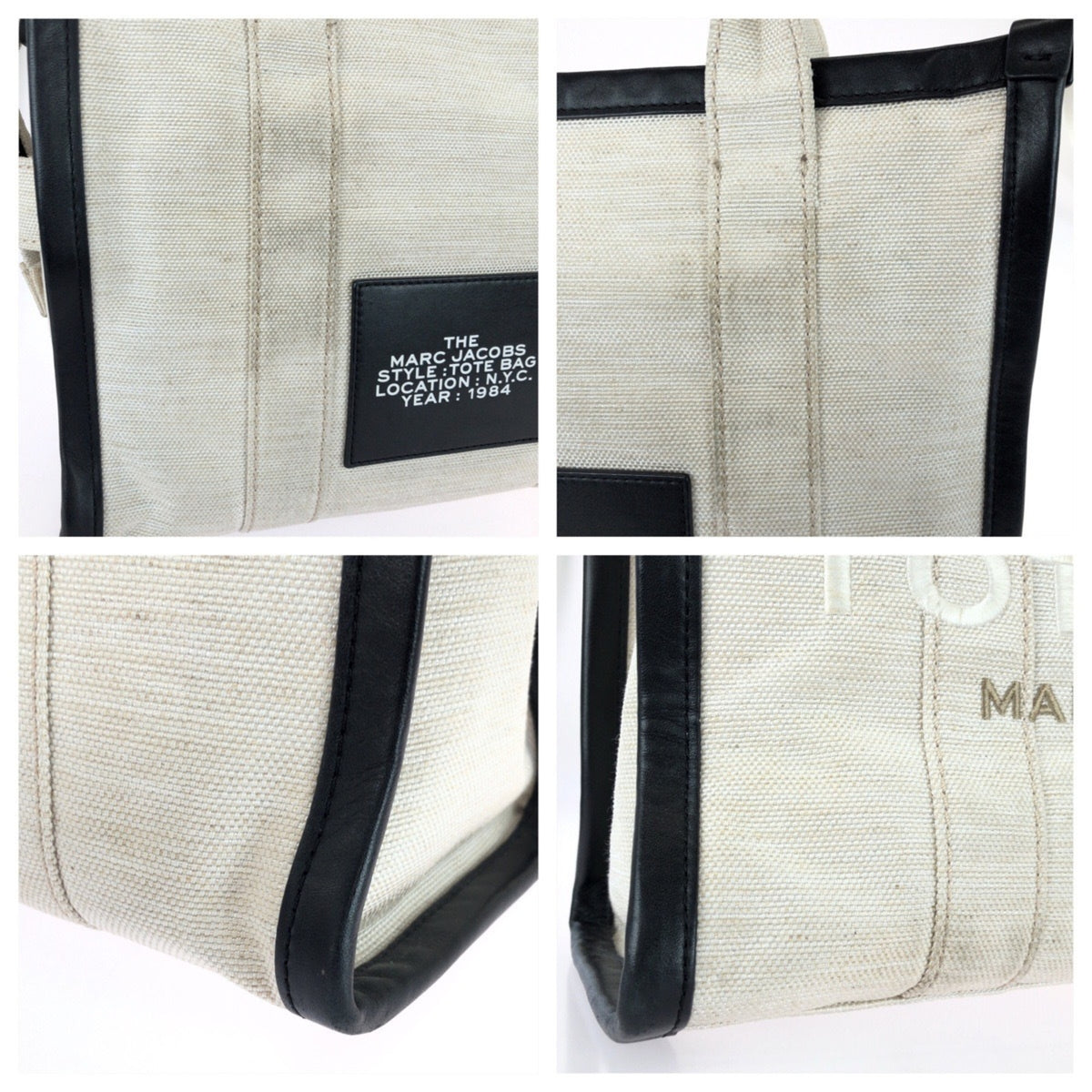 Marc Jacobs Black White Canvas Leather Shoulder Bag Tote Bag (Pre-Owned)