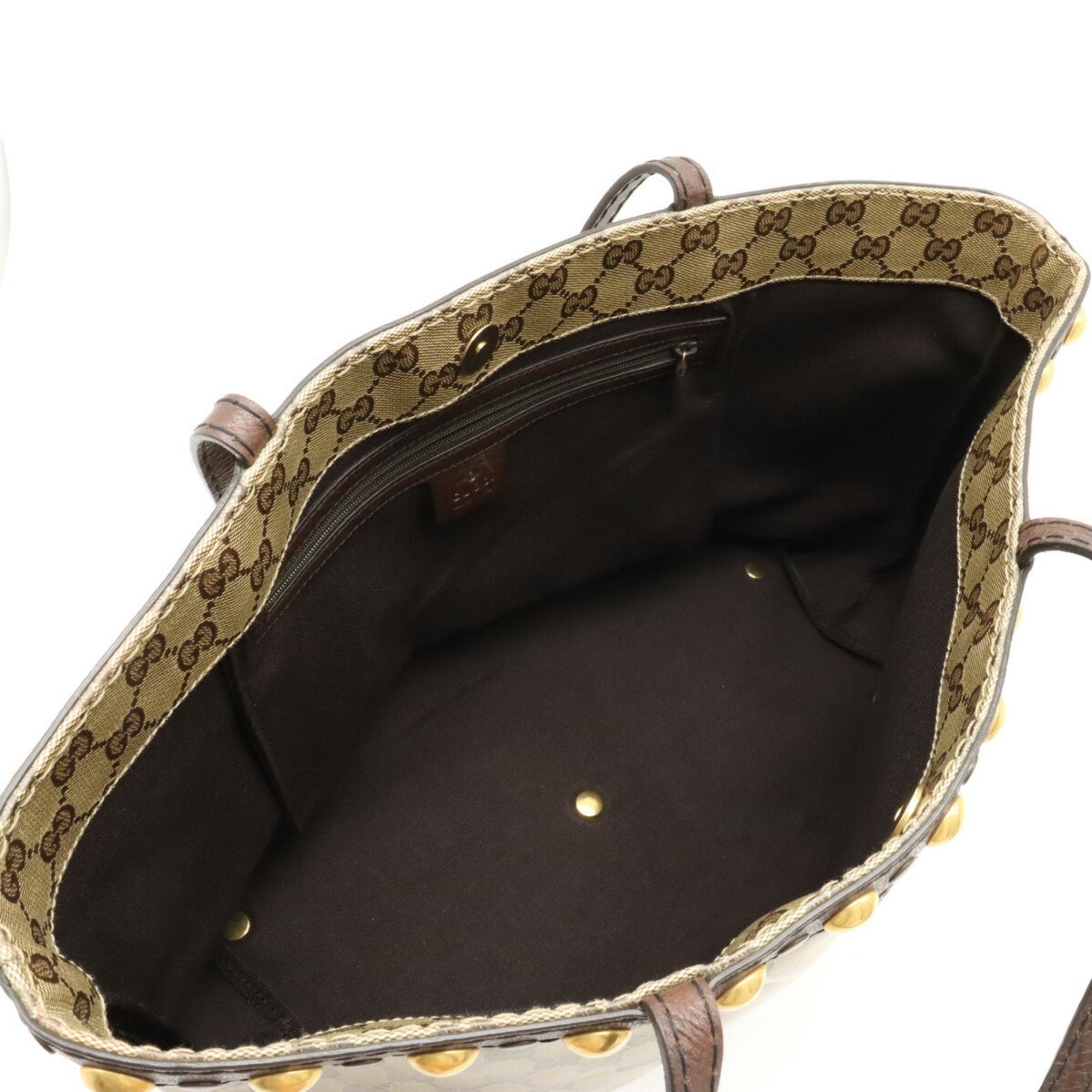 Gucci Beige Dark Beige Coated Canvas Leather Shoulder Bag Tote Bag (Pre-Owned)