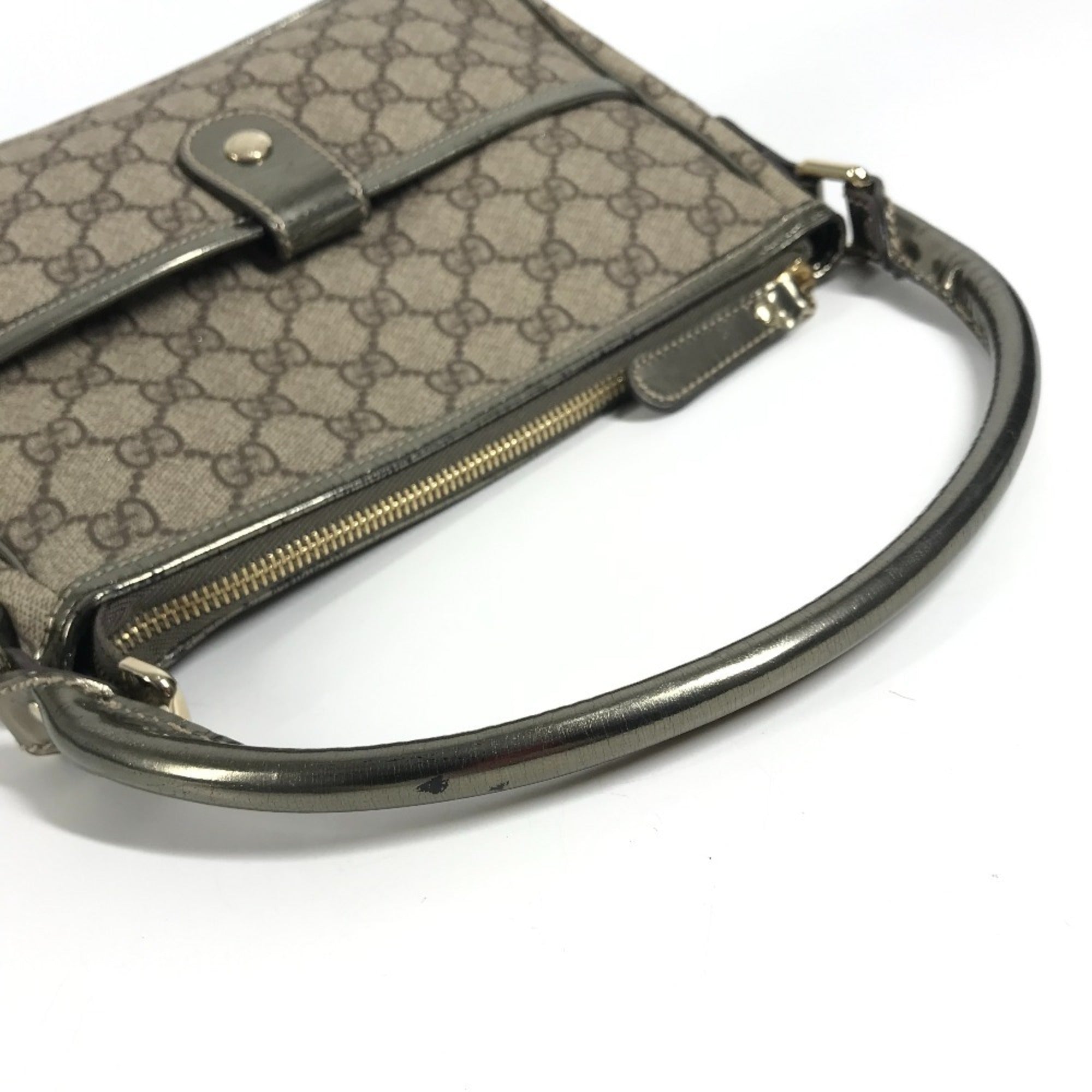 Gucci Beige Metallic Gg Supreme Leather Handbag Shoulder Bag (Pre-Owned)