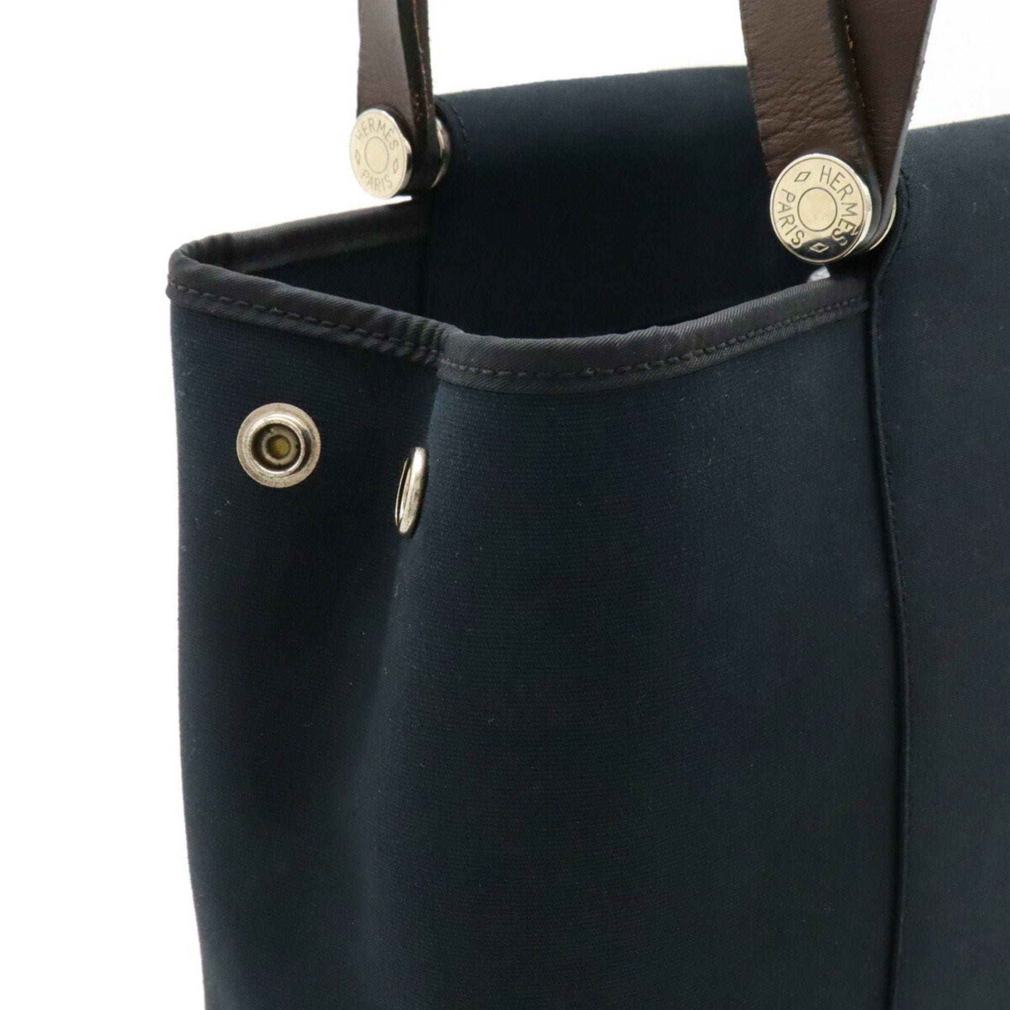 Hermes Black Toile Officier Leather Handbag Shoulder Bag Tote Bag (Pre-Owned)