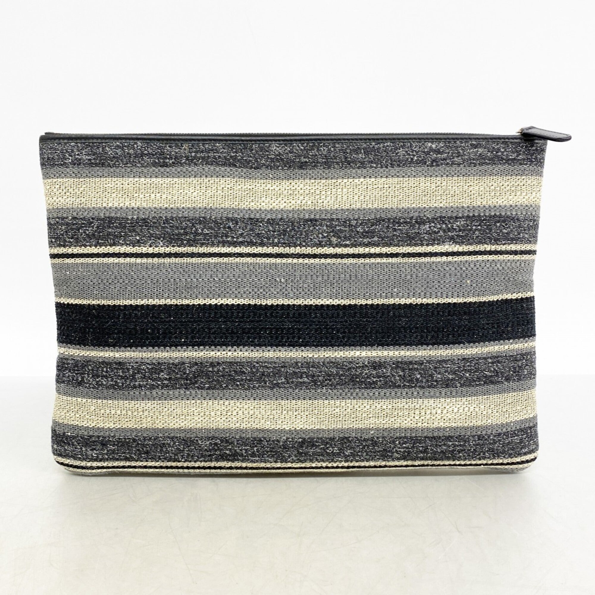 Chanel Black Gray Canvas Clutch Bag (Pre-Owned)
