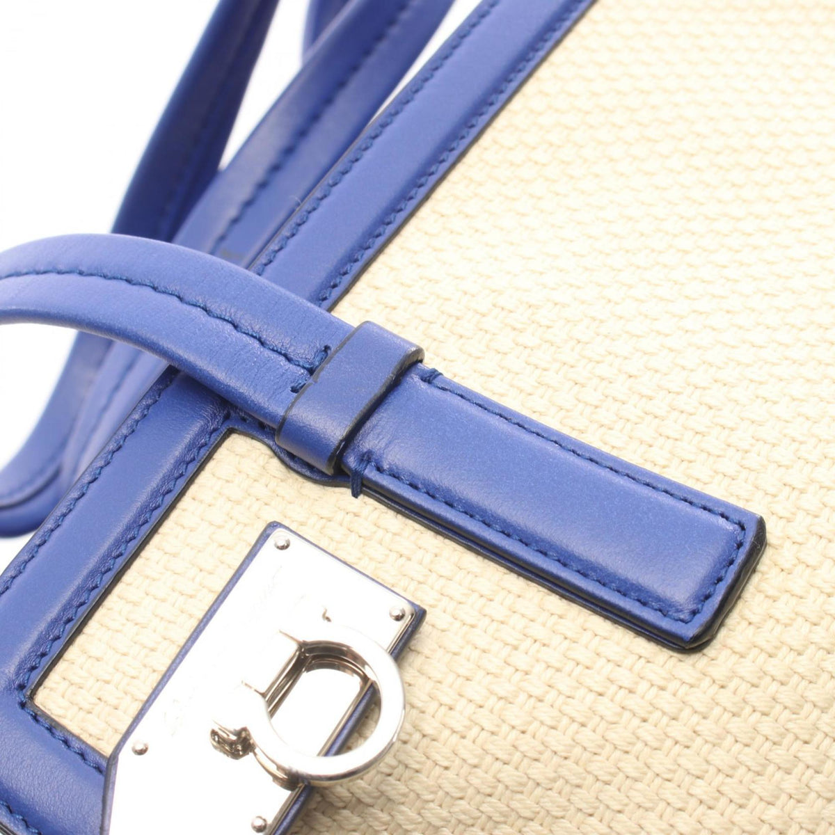 Salvatore Ferragamo Blue Ivory Canvas Leather Handbag (Pre-Owned)