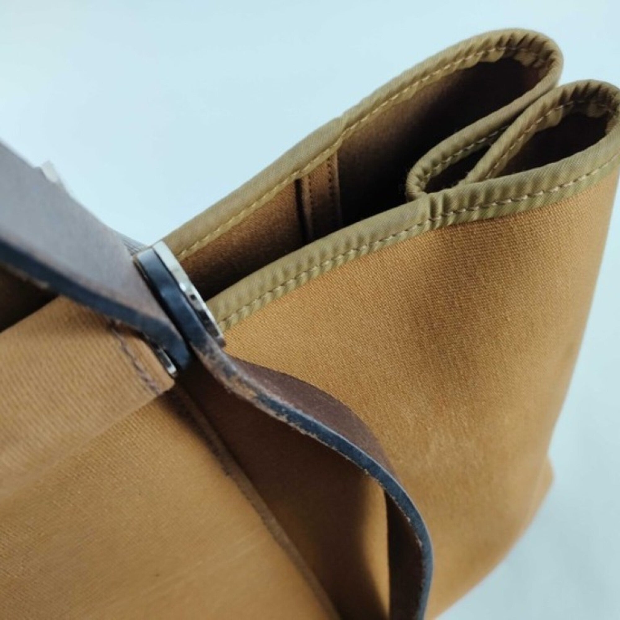 Hermes Brown Canvas Leather Shoulder Bag (Pre-Owned)