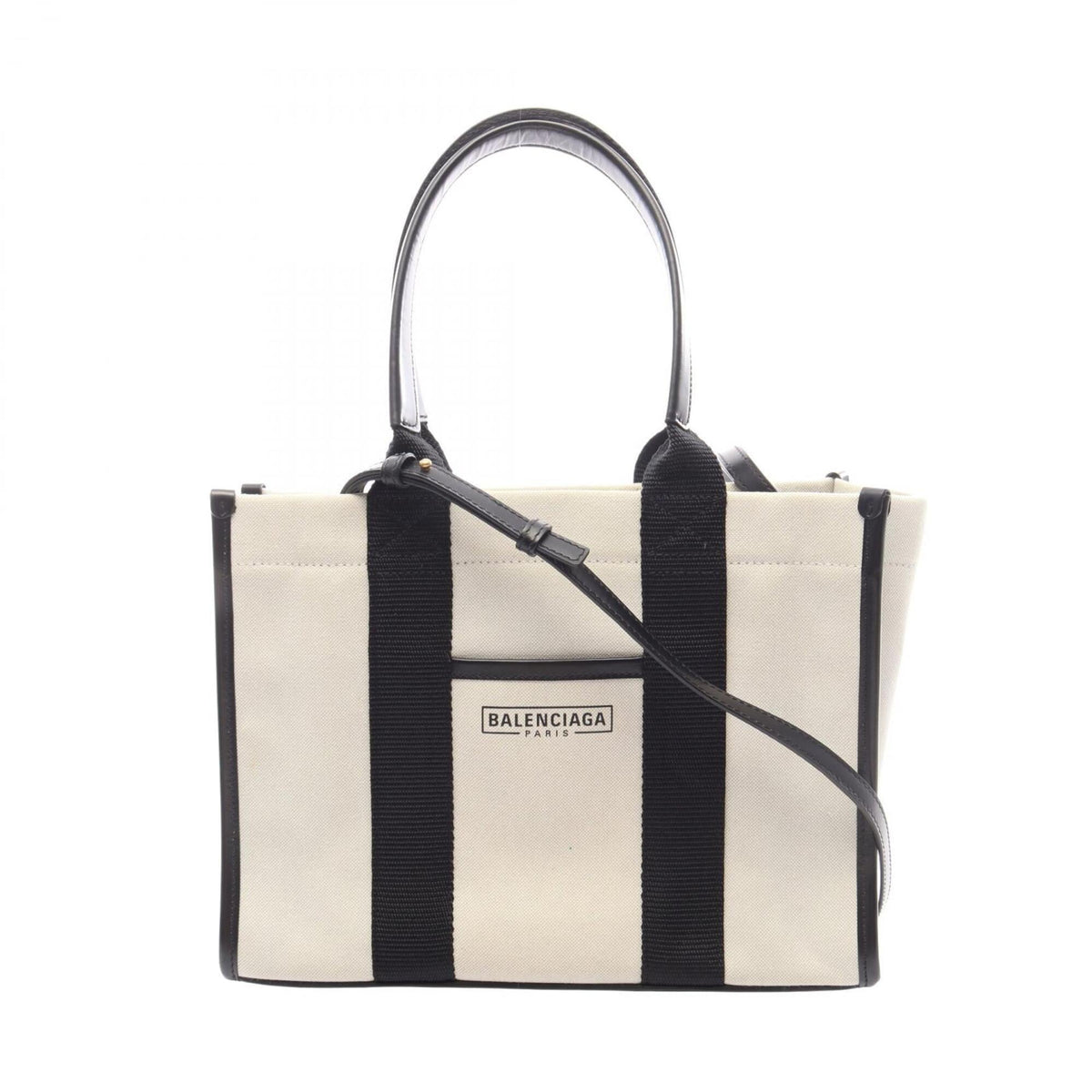 Balenciaga Black Ivory Canvas Leather Handbag Tote Bag (Pre-Owned)