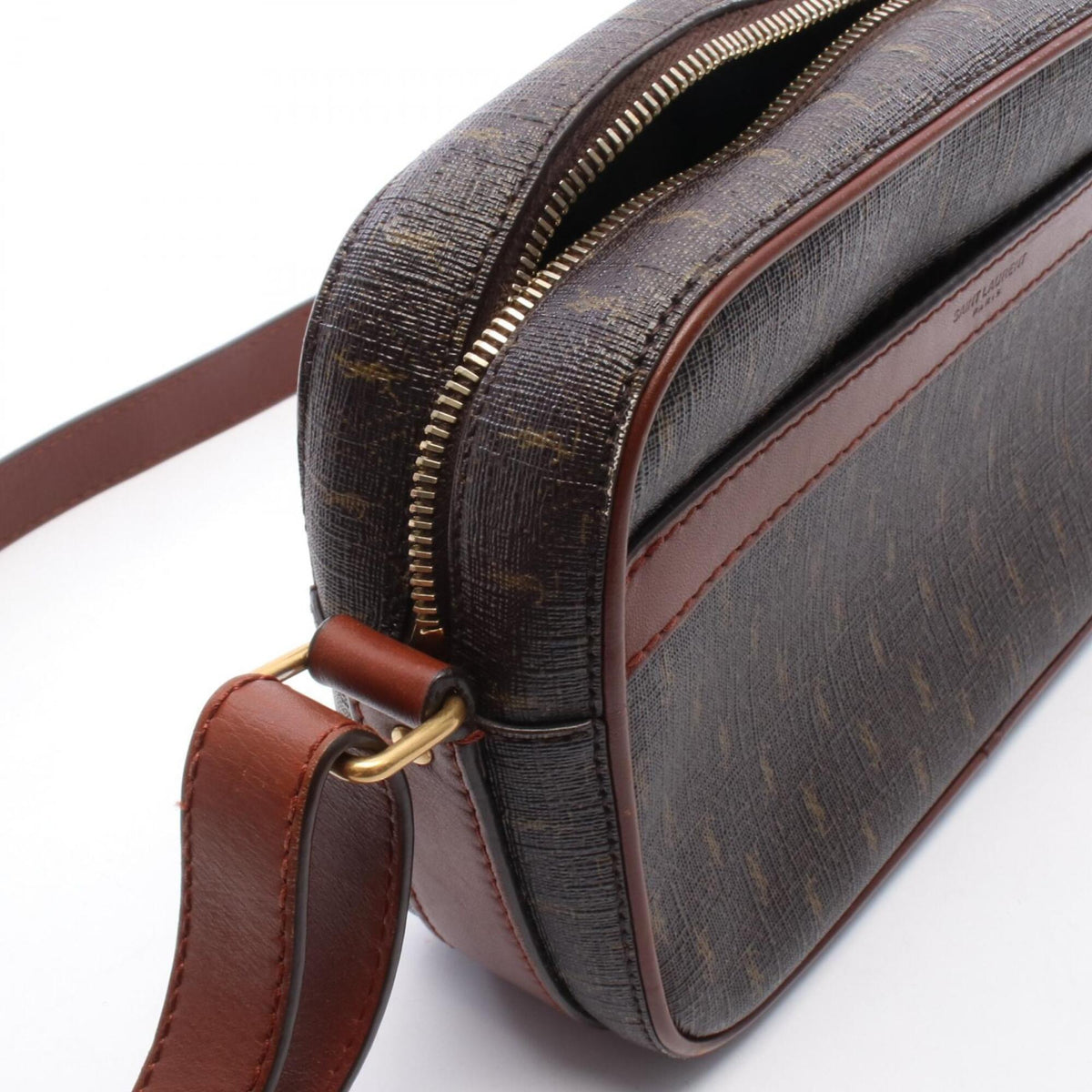 Yves Saint Laurent Brown Leather Pvc Coated Canvas Handbag Shoulder Bag (Pre-Owned)