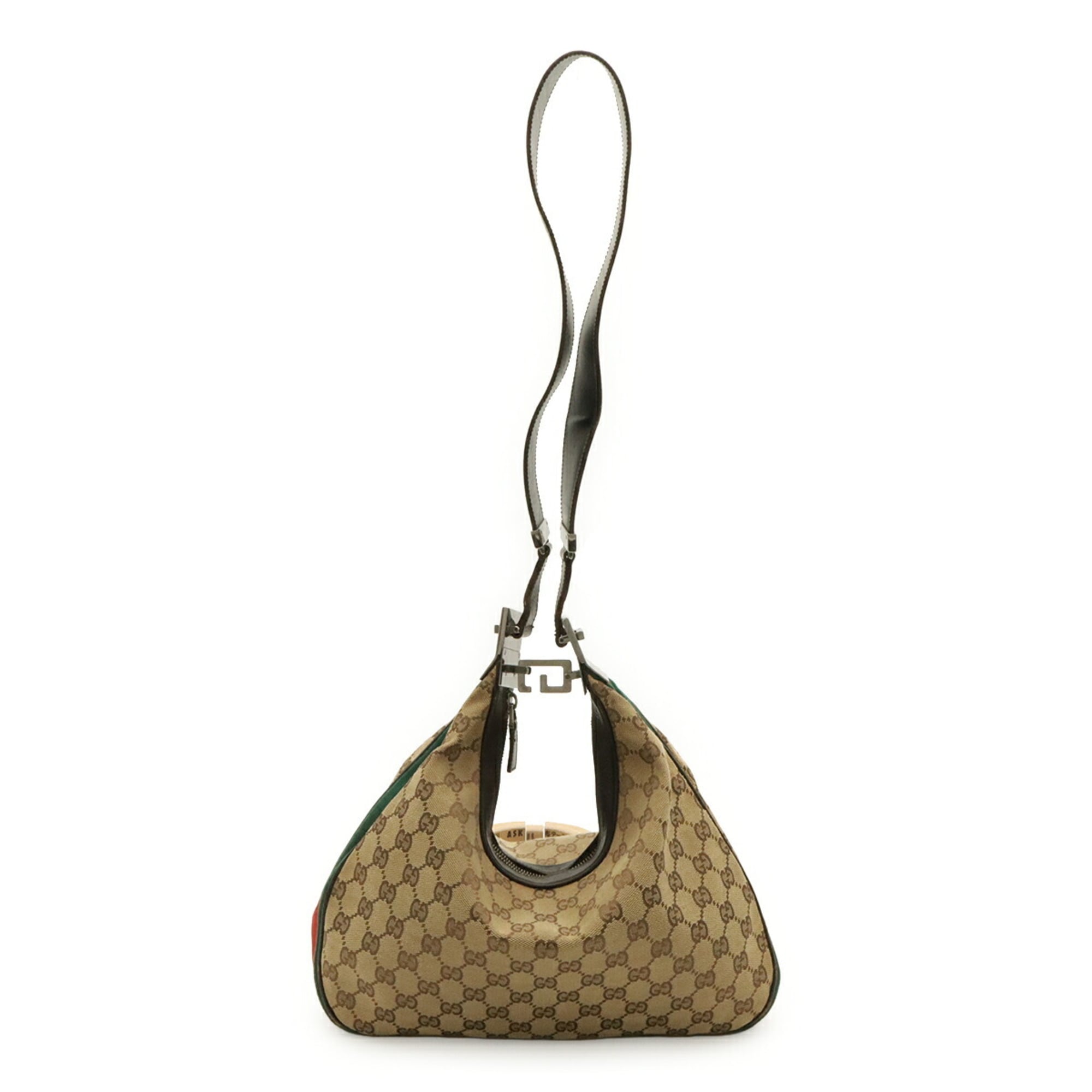 Gucci Beige Brown Dark Brown Green Khaki Red Color Gg Canvas Shoulder Bag (Pre-Owned)