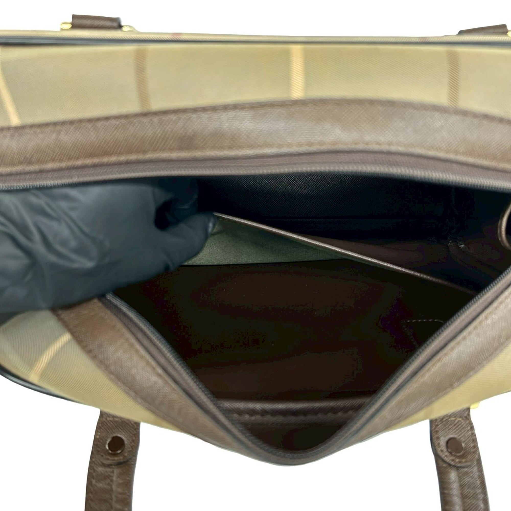 Burberry Brown Khaki Canvas Leather Boston Bag Handbag (Pre-Owned)