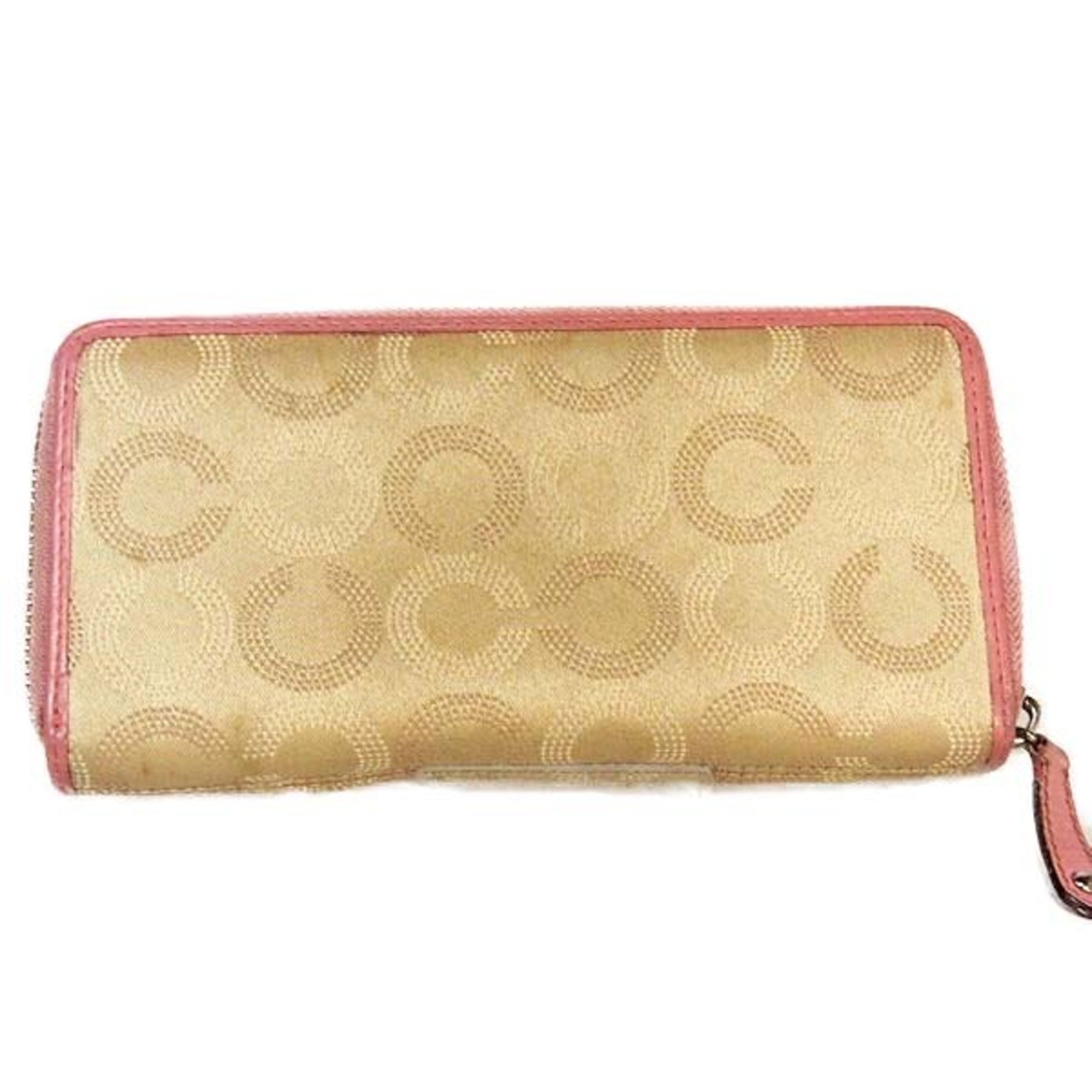 Coach Beige Pink Canvas Long Wallet (Bi-Fold) (Pre-Owned)