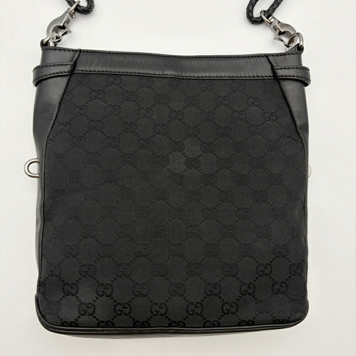 Gucci Black Gg Canvas Leather Shoulder Bag (Pre-Owned)