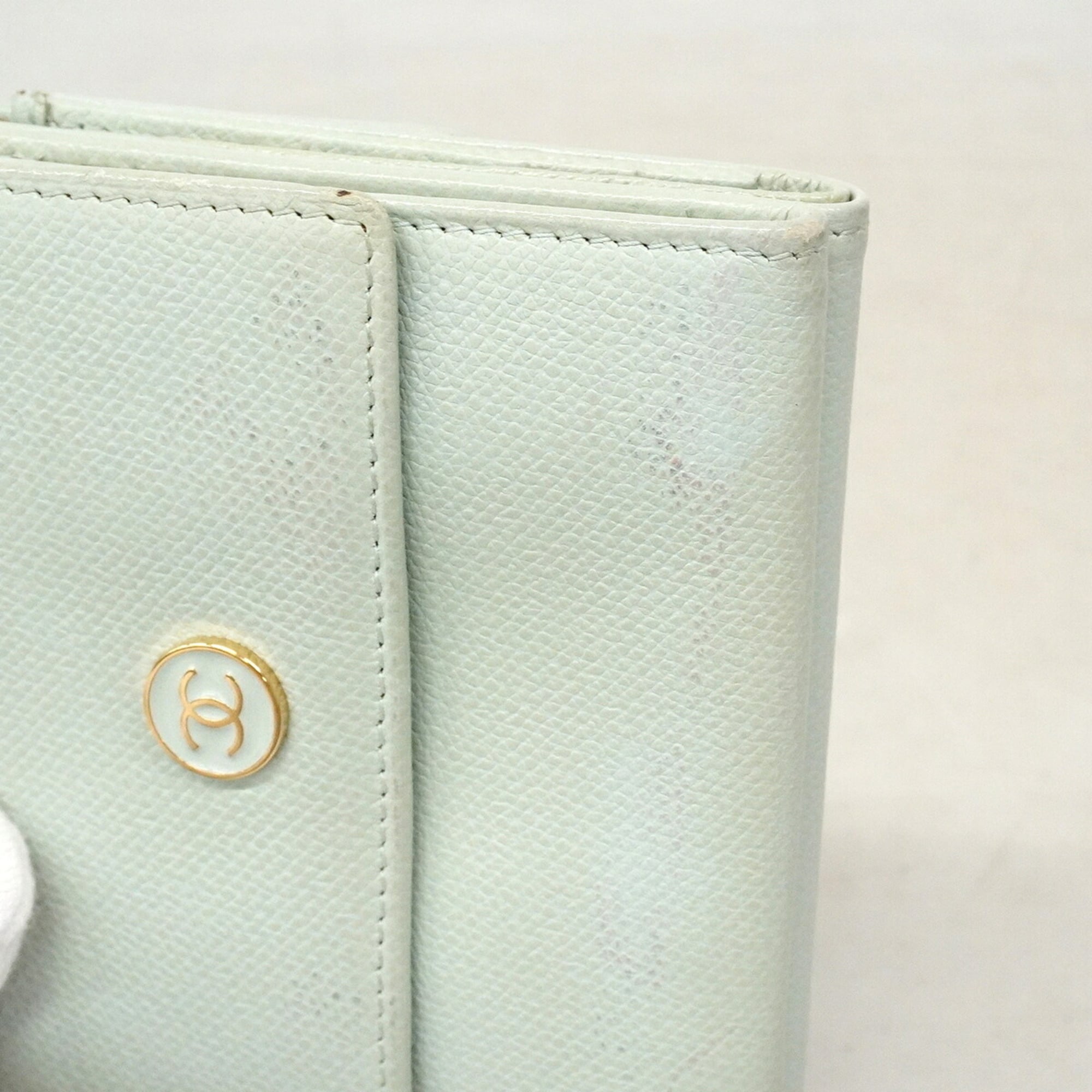 Chanel Light Green Grained Calfskin Wallet (Tri-Fold) (Pre-Owned)