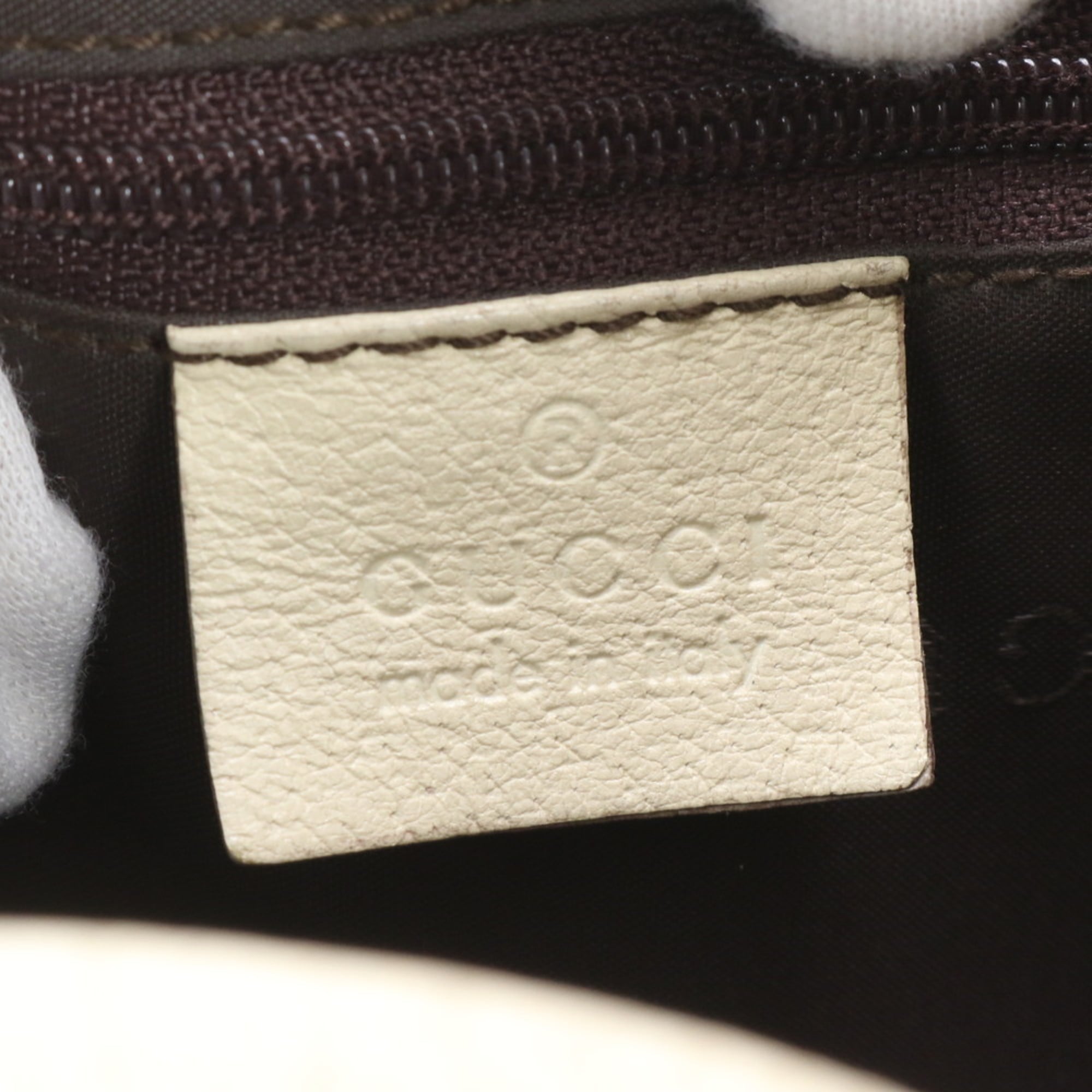 Gucci Beige Leather Canvas Handbag Shoulder Bag Tote Bag (Pre-Owned)