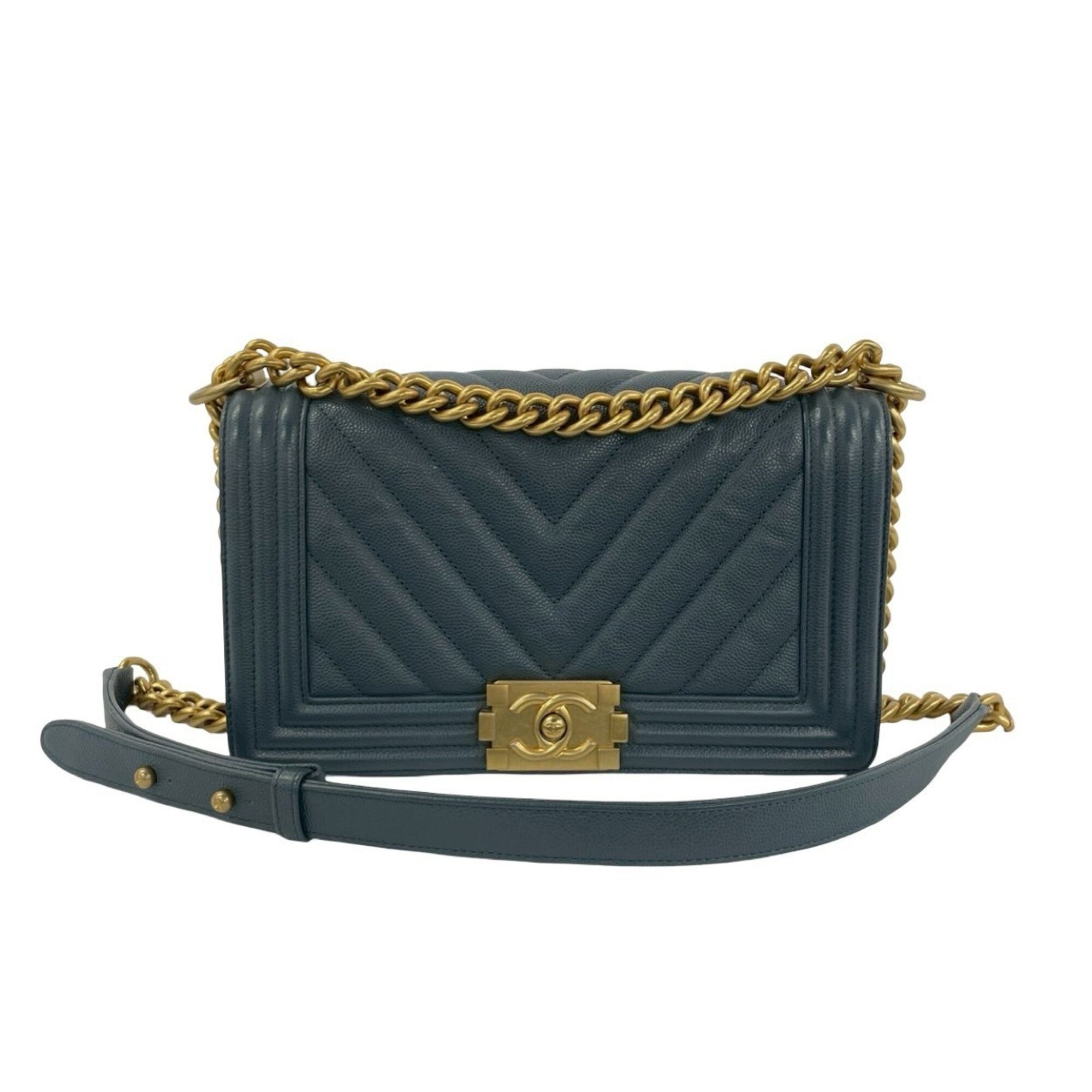 Chanel Blue Grained Calfskin Shoulder Bag (Pre-Owned)