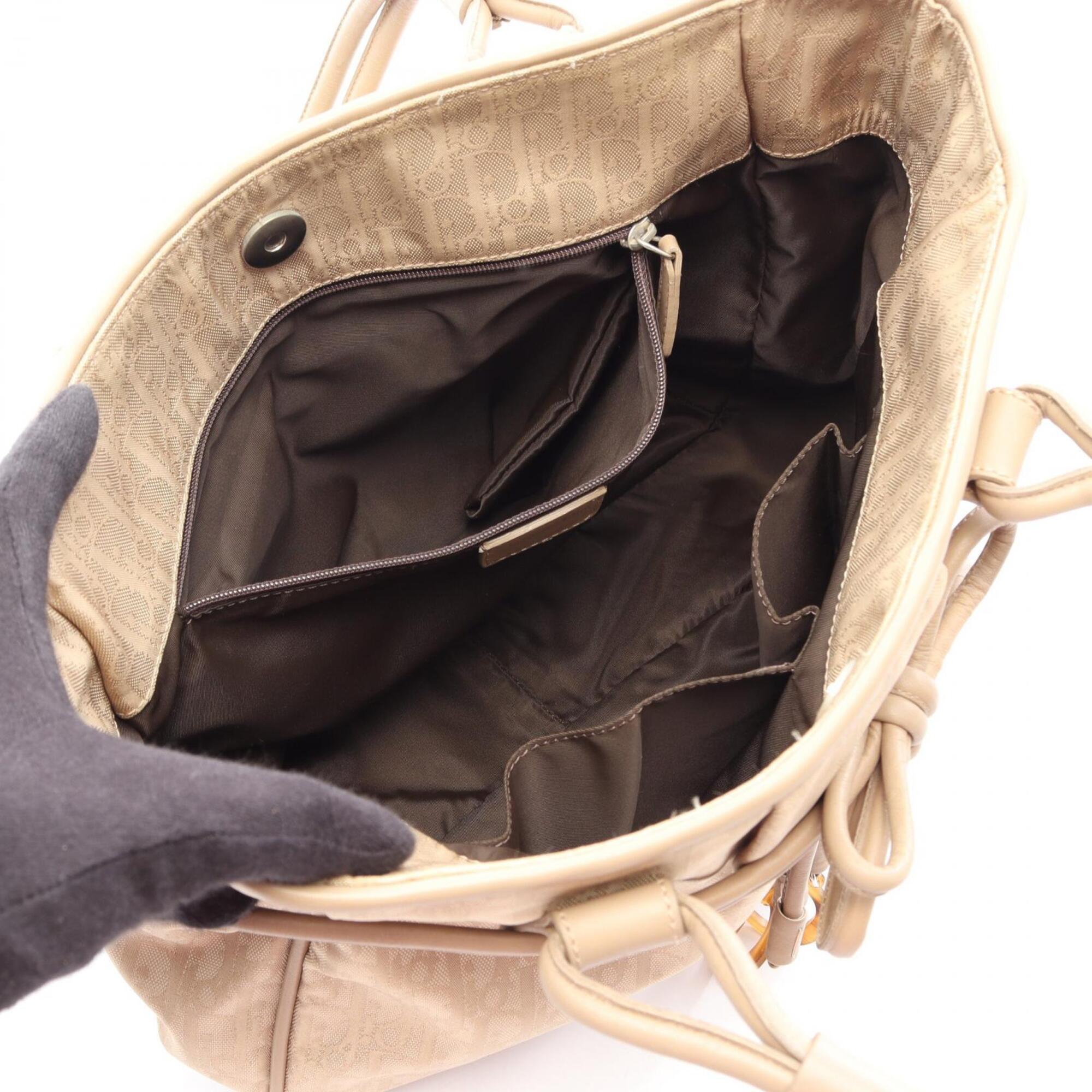 Christian Dior Beige Leather Nylon Canvas Handbag (Pre-Owned)